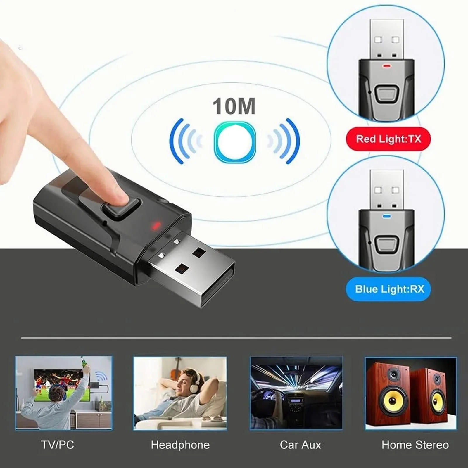 Bluetooth Transmitter, 4 in 1 USB Bluetooth5.0 Receiver Clear Sound Quality Plug and Play Stable Audio Adapter - Image 5