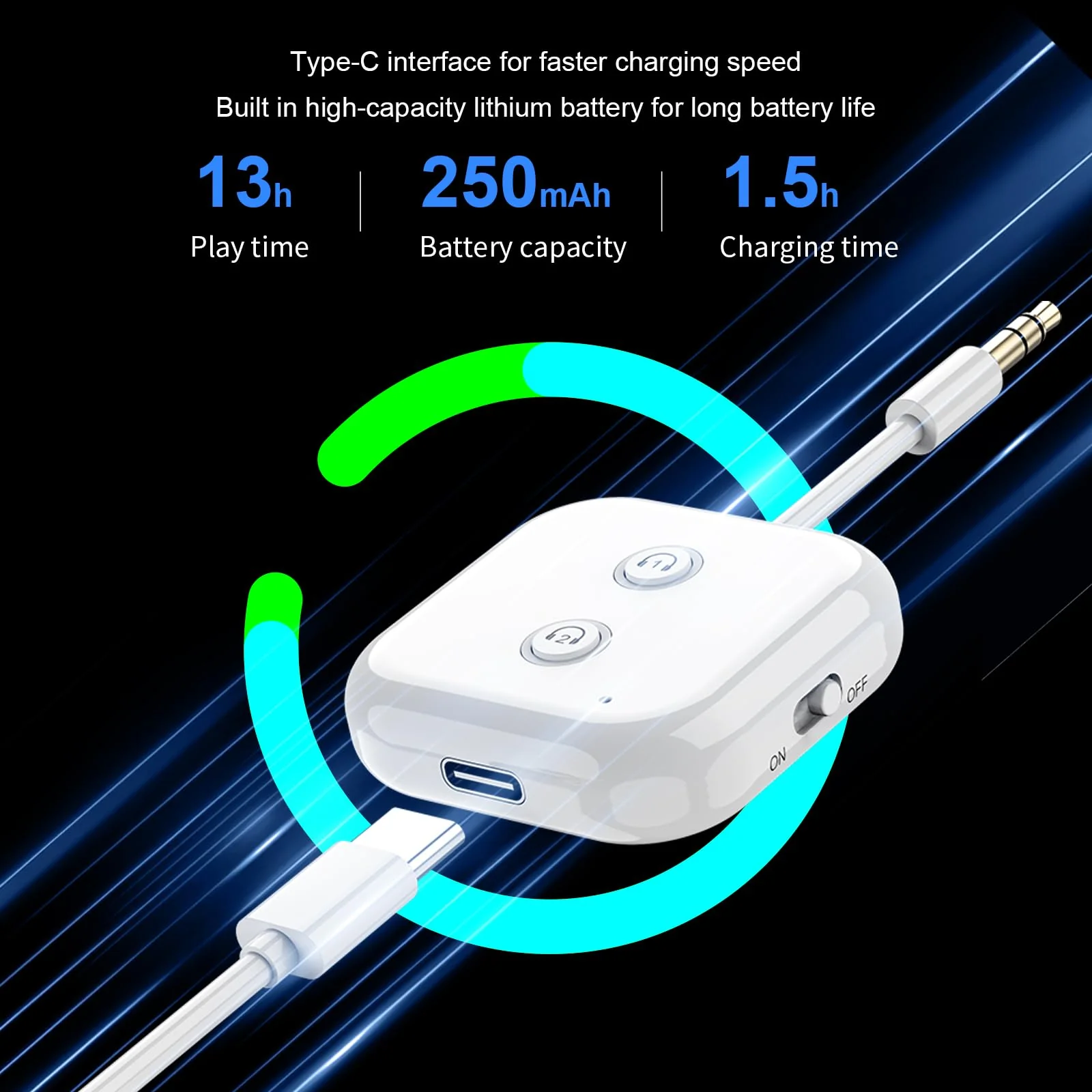 Bluetooth Transmitter, Bluetooth 5.3 Adapter Audio Transmitter Adapter Dual Link AptX Adaptive/Low Latency, Works with 3.5mm Aux Jacks on Airplanes, Gym Equipment, TVs, Tablets - Image 2