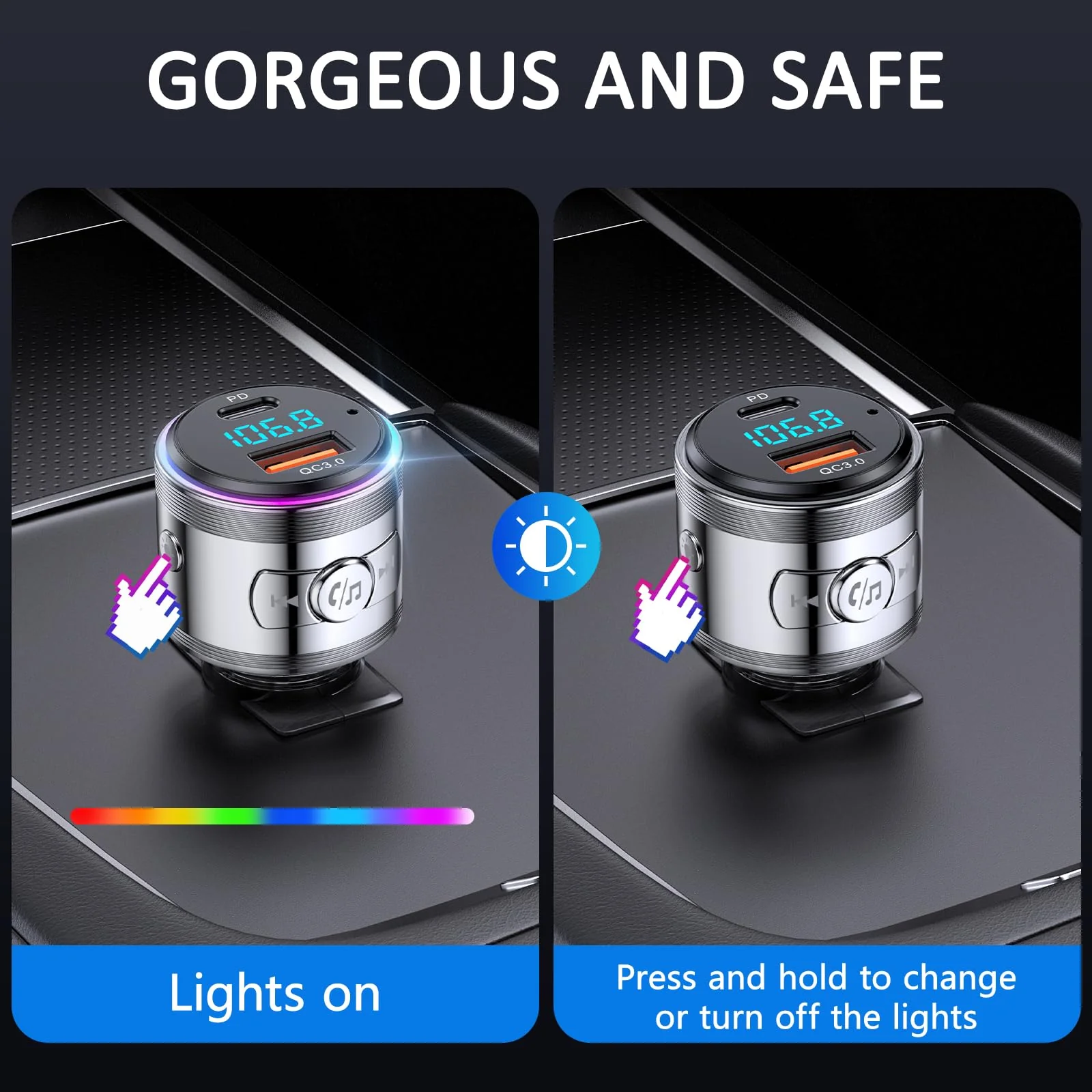 Bluetooth Transmitter for Car, LENCENT Full Metal Bluetooth 5.3 Car Adapter Dual USB Fast Charging 48W(PD 30W & QC3.0 18W), Wireless FM Radio Transmitter with Hi-Fi Music, Hands-Free Calling - Image 7