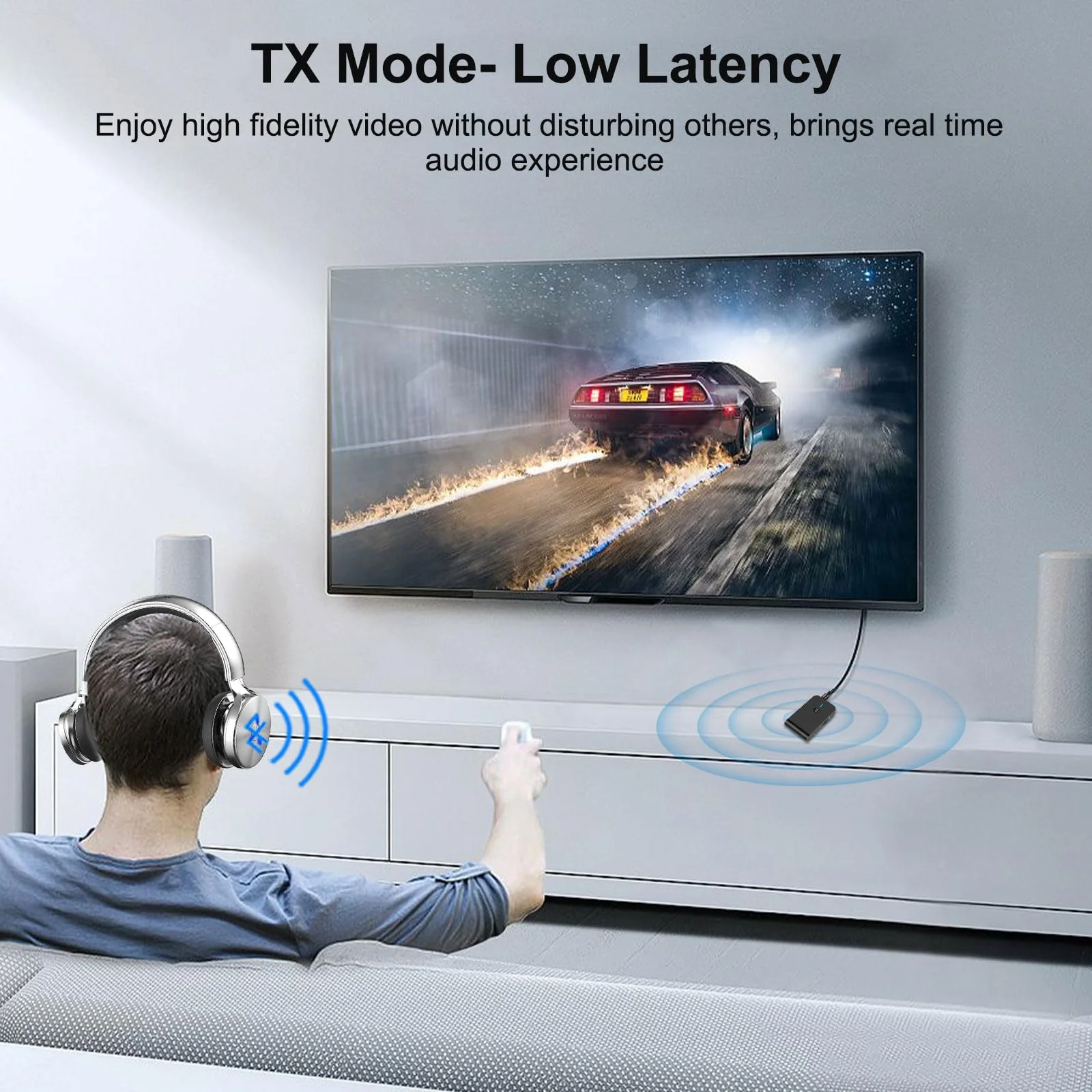 Bluetooth Transmitter for TV PC, 2 in 1 Bluetooth Audio Adapter Music Receiver (3.5mm Jack Cable, Low Latency,Built-in Microphone) Wireless Transmitter for Home Stereo/Car/Airplane/Boat/Gym/MP3/MP4 - Image 3