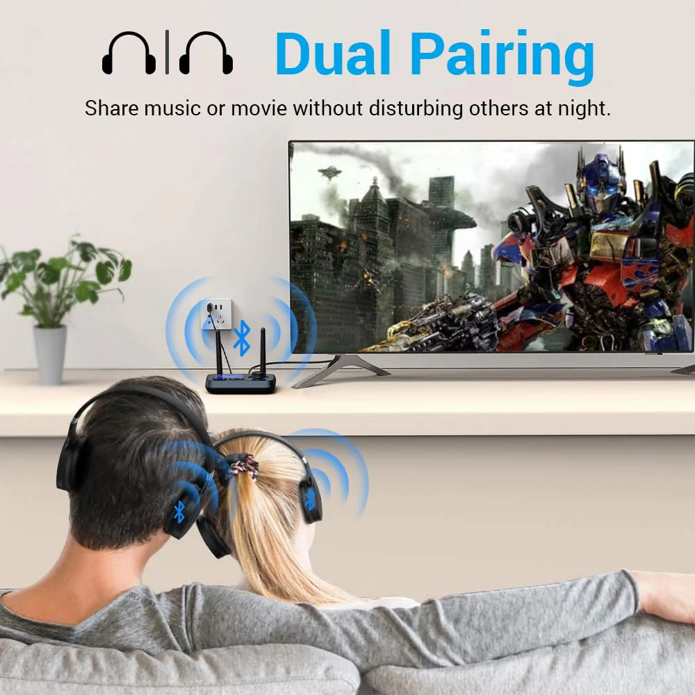 Bluetooth Transmitter Receiver 3-in-1 Bluetooth 5.3 Audio Adapter for 2 Headphones with Dual Antenna Bypass Volume Control LCD Display 3.5mm Aux/Optical/RCA for Home Stereo TV Speaker PC - Image 3