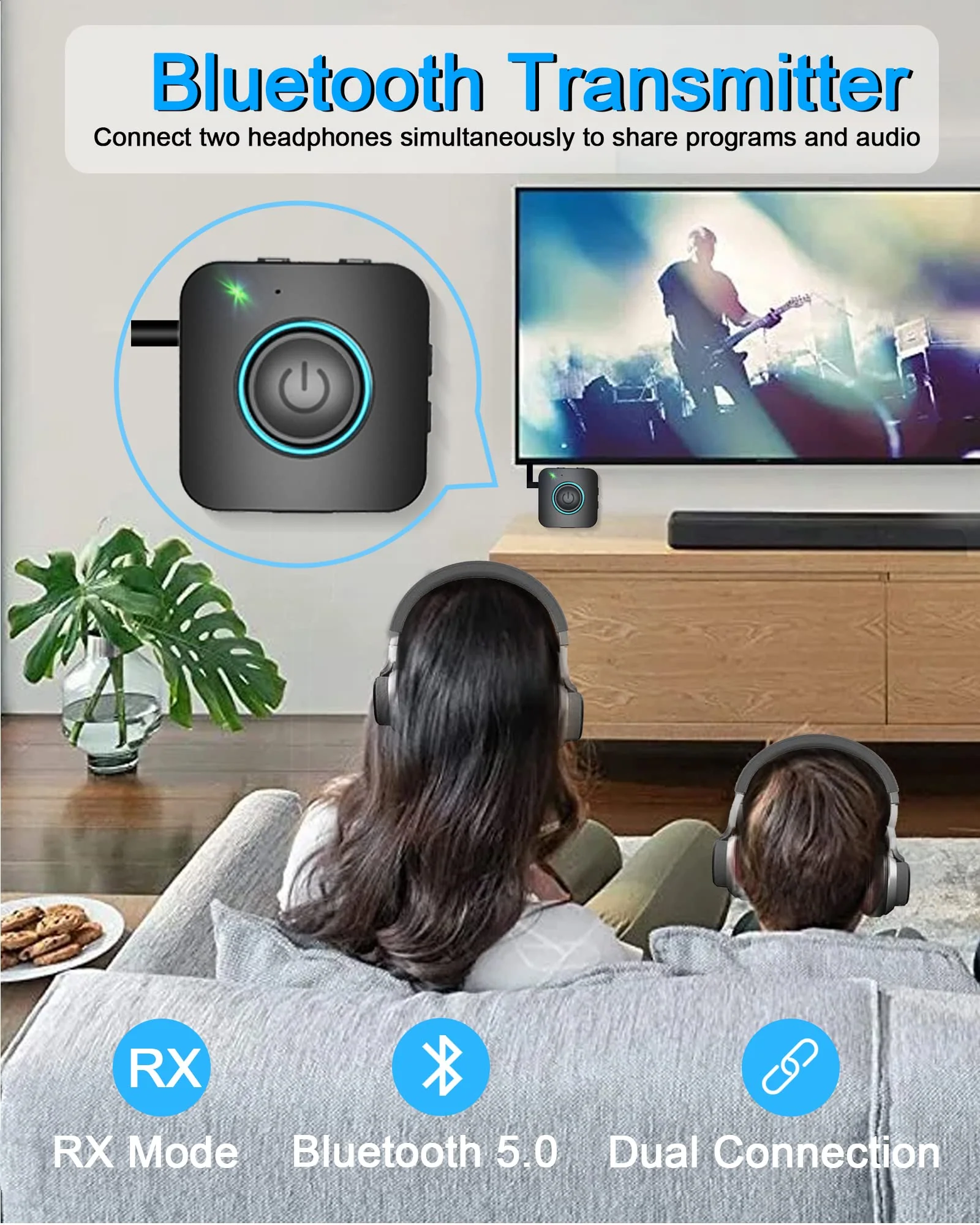 Bluetooth Transmitter Receiver, LAICOMEIN V5.0 2-in-1 Bluetooth Adapter Low Latency, Wireless Transmitter for TV PC MP3 Gym Airplane, Bluetooth Receiver for Speakers Headphones Boat Car Stereo Black+Blue - Image 4