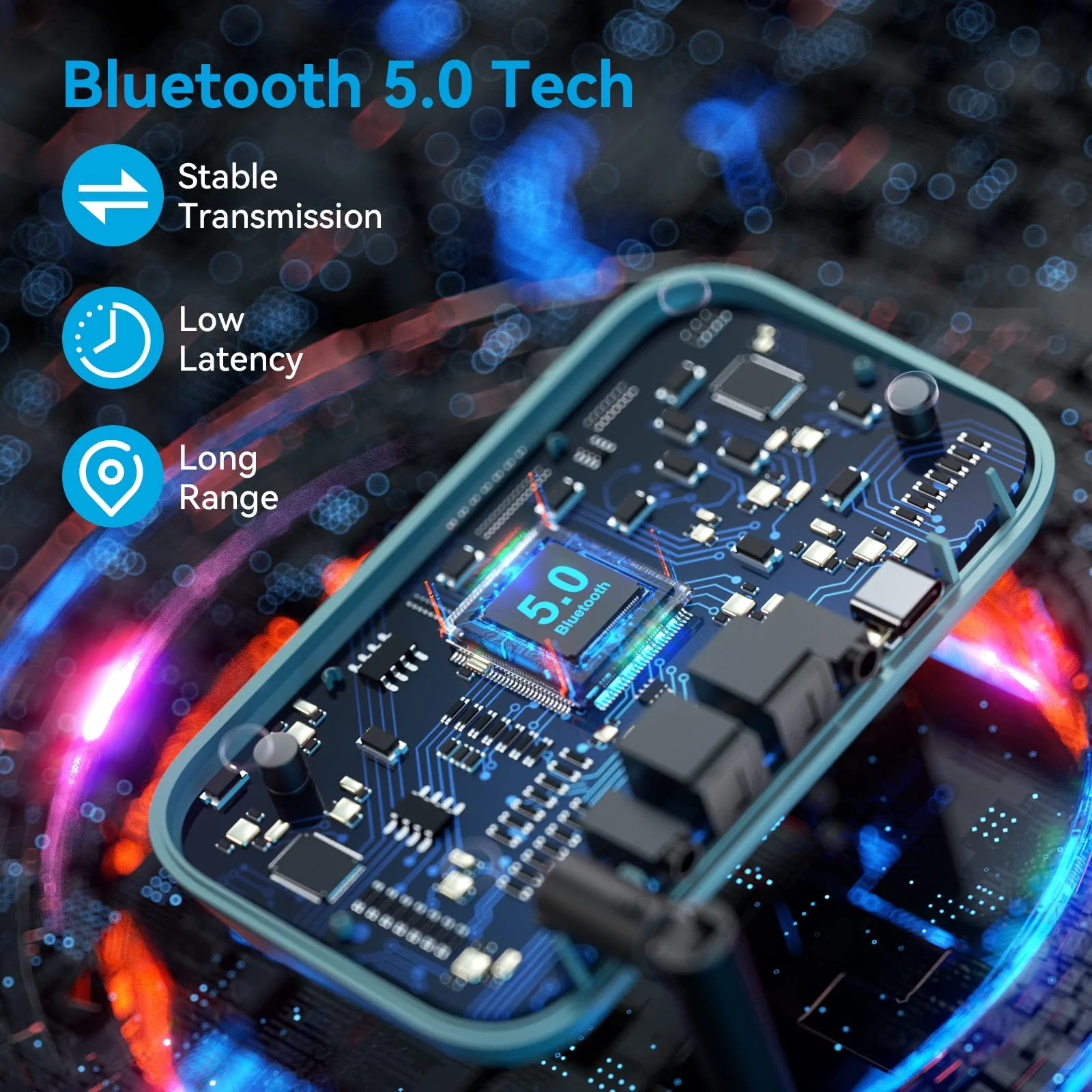 Bluetooth Transmitter Receiver - SOOMFON 3-in-1 Bluetooth 5.0 Audio Adapter for 2 Headphones with LCD Display Adjustable Volume, Optical AUX RCA Bypass for TV Home Stereo Speaker - Image 4