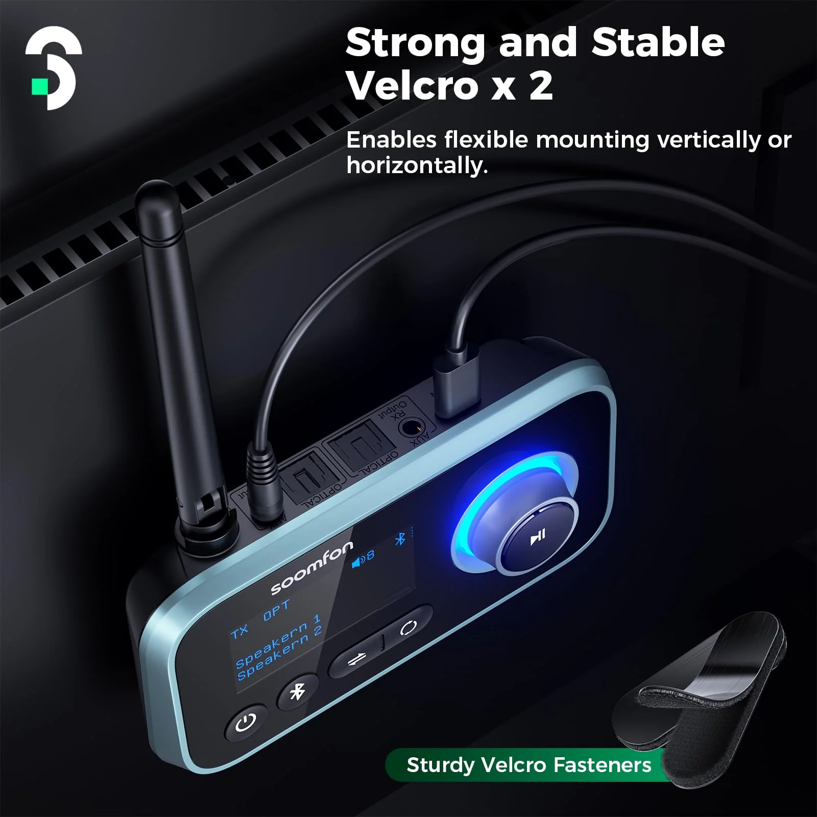 Bluetooth Transmitter Receiver - SOOMFON 3-in-1 Bluetooth 5.0 Audio Adapter for 2 Headphones with LCD Display Adjustable Volume, Optical AUX RCA Bypass for TV Home Stereo Speaker - Image 7