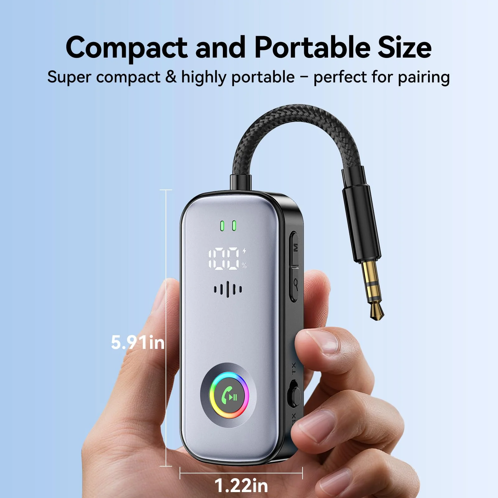 Bluetooth Transmitter Receiver,Supports 2 AirPod/Headphone,HD Battery Level Display,Low Latency, 3.5mm Audio Interface Bluetooth Audio Adapter,for Airplane,TV,Car,Gyms,Home Audio Stereo Systems - Image 9