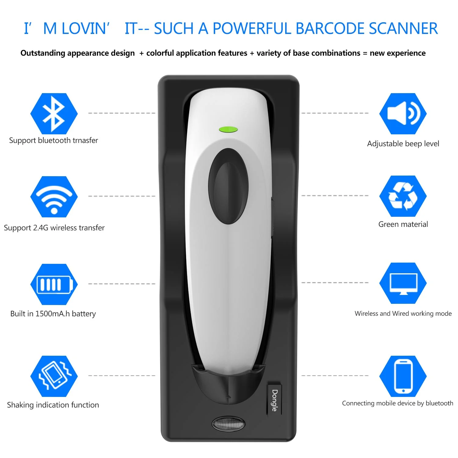 Bluetooth Wireless Handheld Barcode Scanner with Base 2.4G Wireless+USB Wired 1D 2D Barcode Scanner QR PDF417 Data Matrix UPC Rechargeable Bar Code Scanner for Laptops/PC/Android/Apple iOS - Image 4