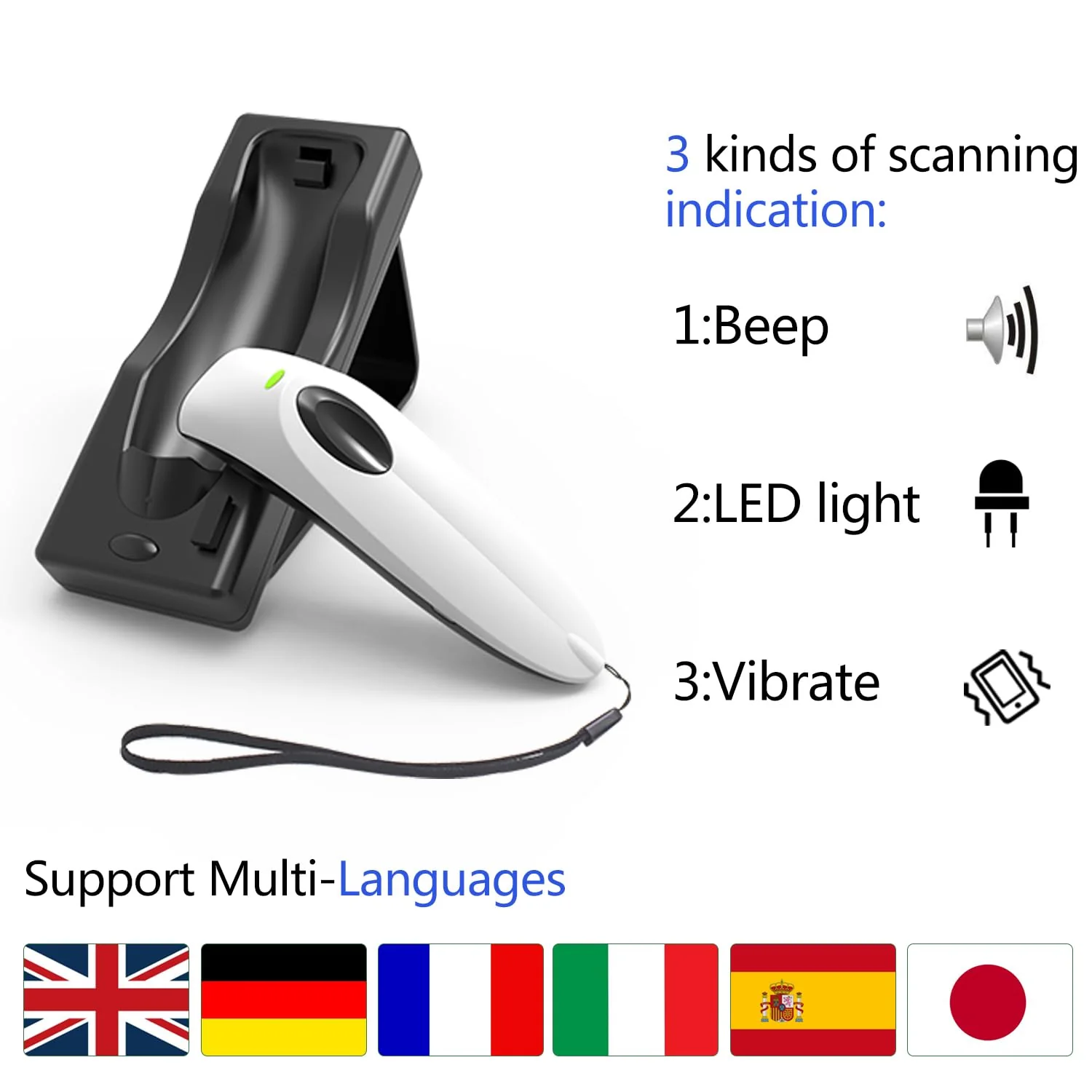 Bluetooth Wireless Handheld Barcode Scanner with Base 2.4G Wireless+USB Wired 1D 2D Barcode Scanner QR PDF417 Data Matrix UPC Rechargeable Bar Code Scanner for Laptops/PC/Android/Apple iOS - Image 6