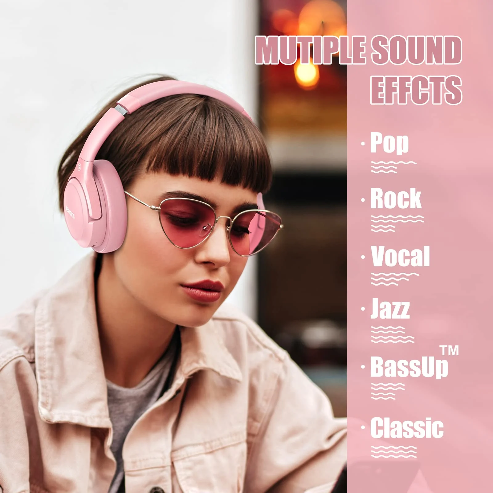 Bluetooth Wireless Headphones Over Ear,BERIBES 65H Playtime and 6 EQ Music Modes with Microphone, HiFi Stereo Foldable Lightweight Headset, Deep Bass for Home Office Cellphone PC Etc.(Pink) Pink - Image 2