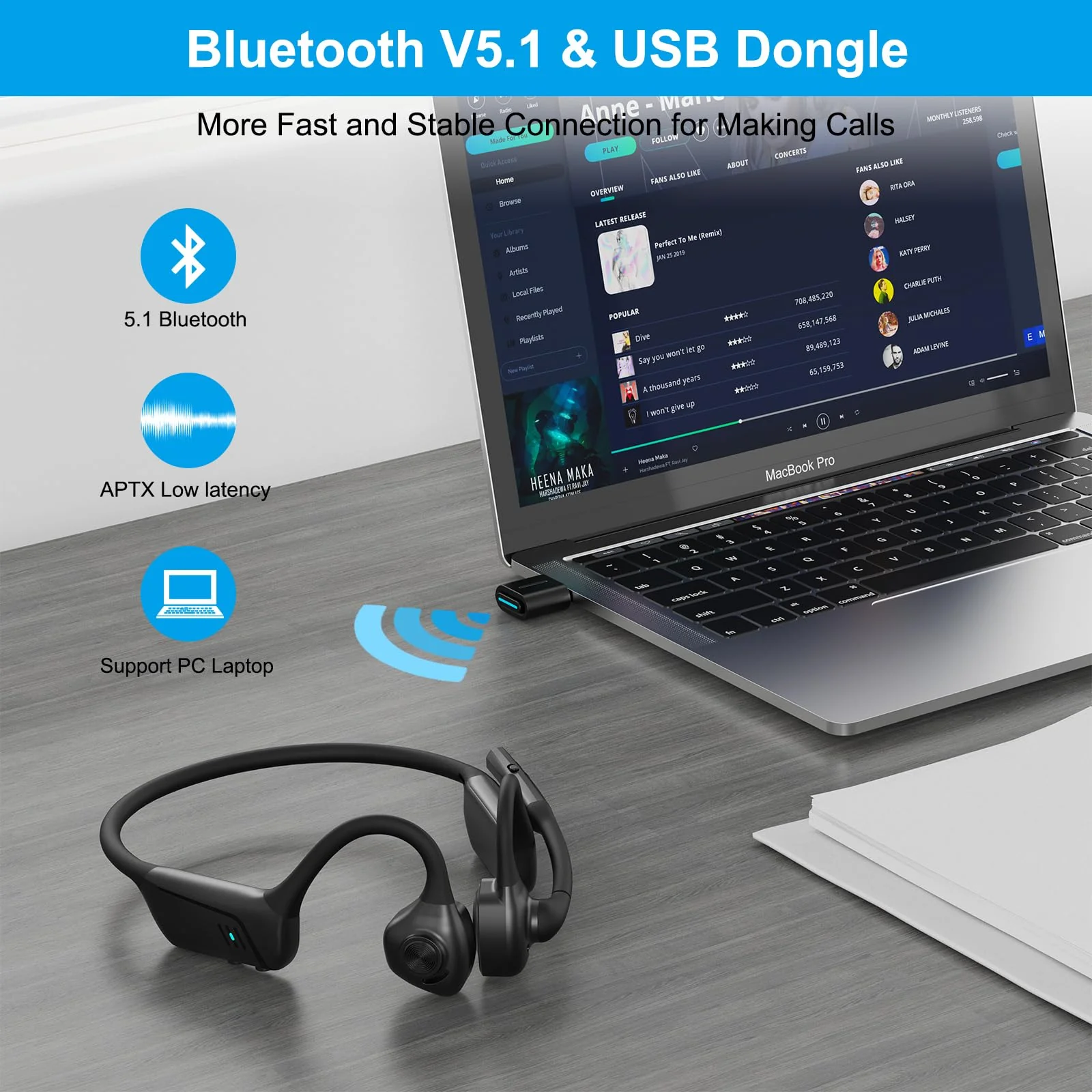 Bluetooth Wireless Headset,Open Ear Wireless Headphones with Mic, Wired Speakers,Hands-Free Call,Dual Connection,Audio Receiver for Business, PC/PS4/PS5/Online Teaching/Meeting/Call Center - Image 3