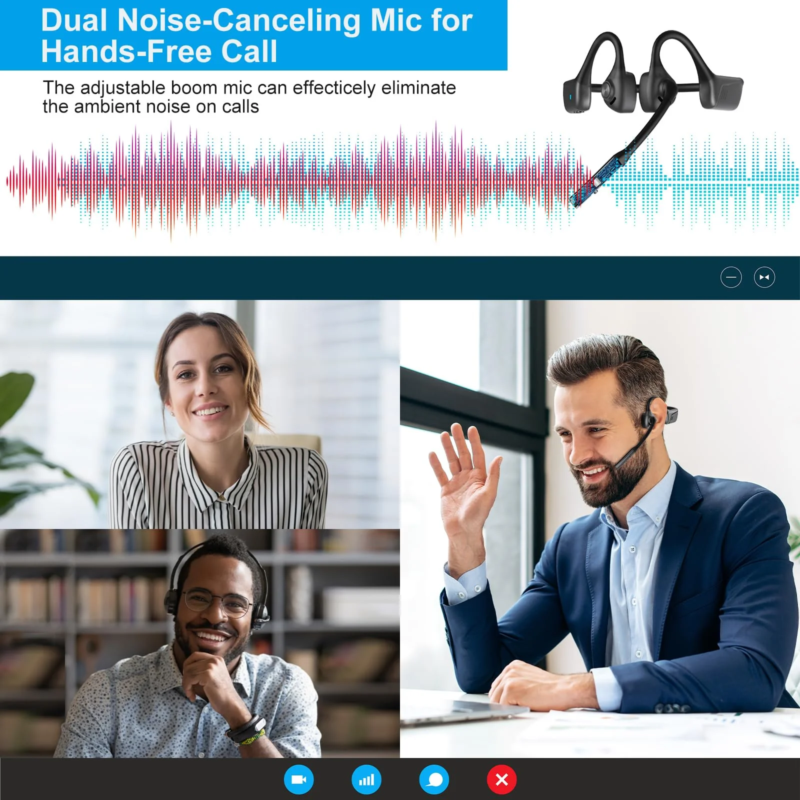 Bluetooth Wireless Headset,Open Ear Wireless Headphones with Mic, Wired Speakers,Hands-Free Call,Dual Connection,Audio Receiver for Business, PC/PS4/PS5/Online Teaching/Meeting/Call Center - Image 5