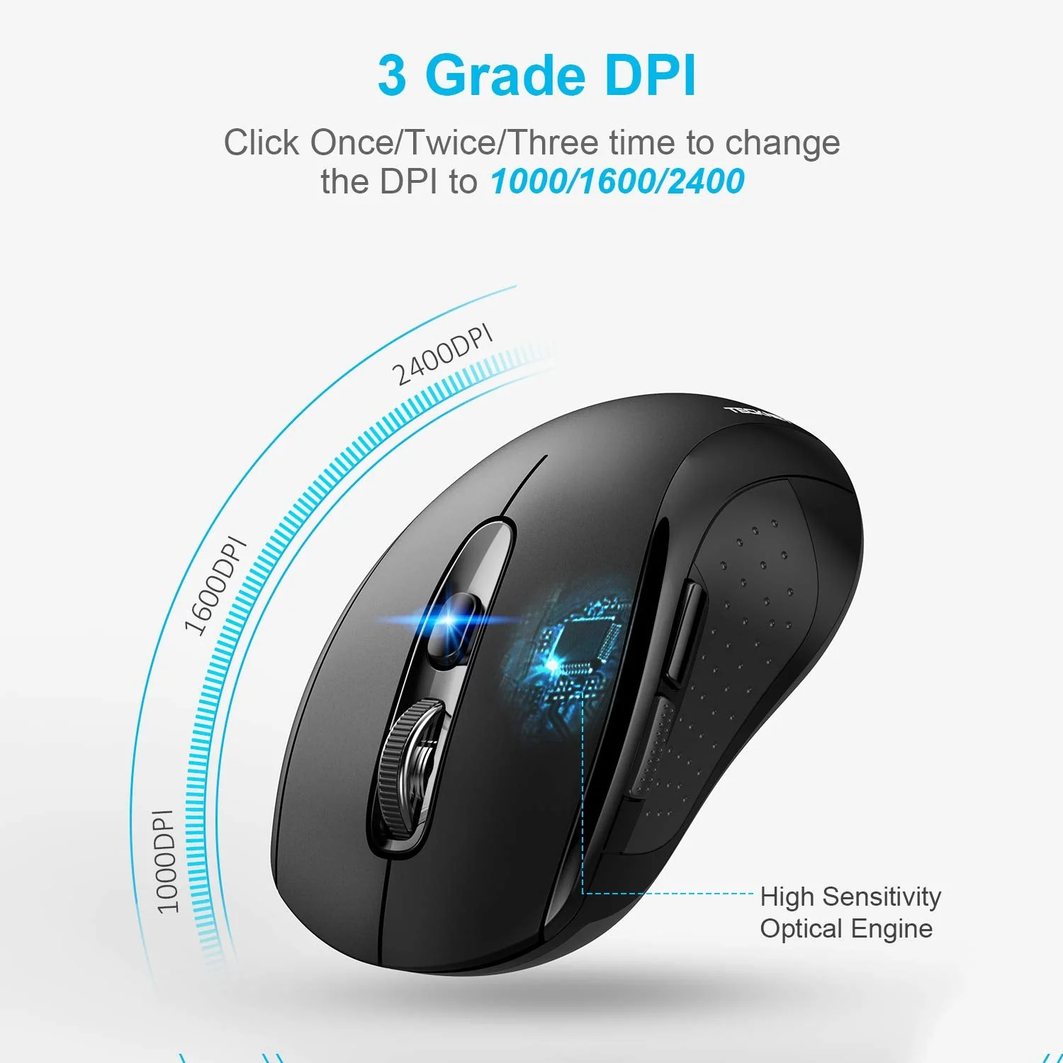 Bluetooth Wireless Mouse, TECKNET 3 Modes Bluetooth 5.0 & 3.0 Mouse 2.4G Wireless Portable Optical Mouse with USB Nano Receiver, 2400 DPI for Laptop, MacBook, PC, Windows, Android, OS System (Black) Black - Image 3