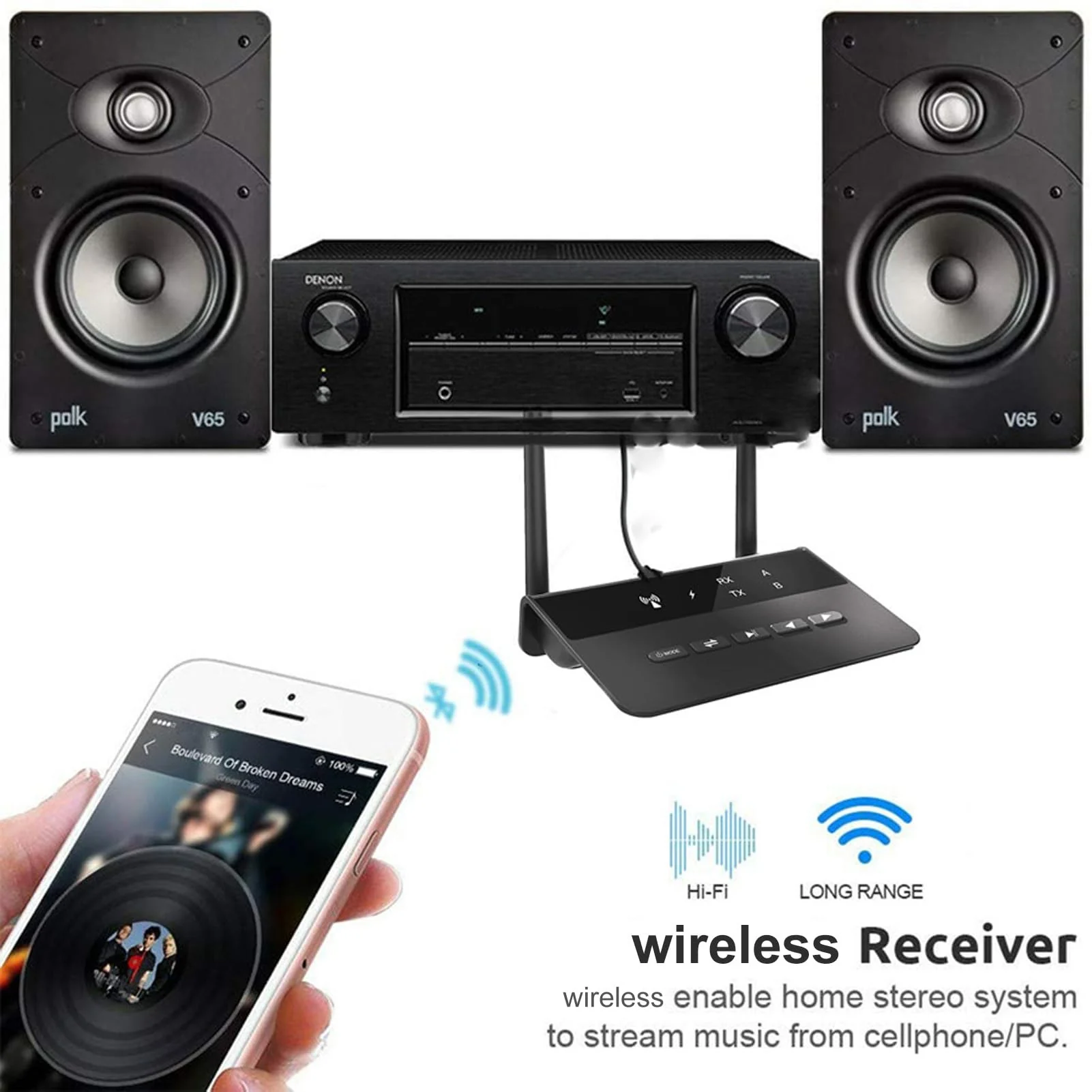 Bluetooth5.2 Transmitter Receiver, 2 in 1 200ft Long Range Audio Adapter with CSR Chip, Low Latency Dual Connection Bluetooth Adapter for Speaker Car - Image 4