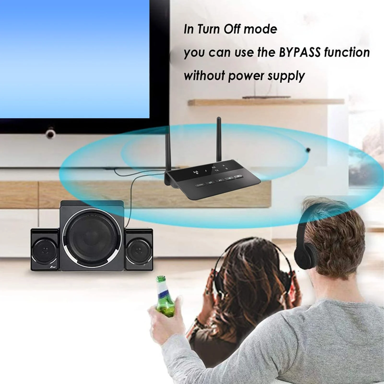 Bluetooth5.2 Transmitter Receiver, 2 in 1 200ft Long Range Audio Adapter with CSR Chip, Low Latency Dual Connection Bluetooth Adapter for Speaker Car - Image 8