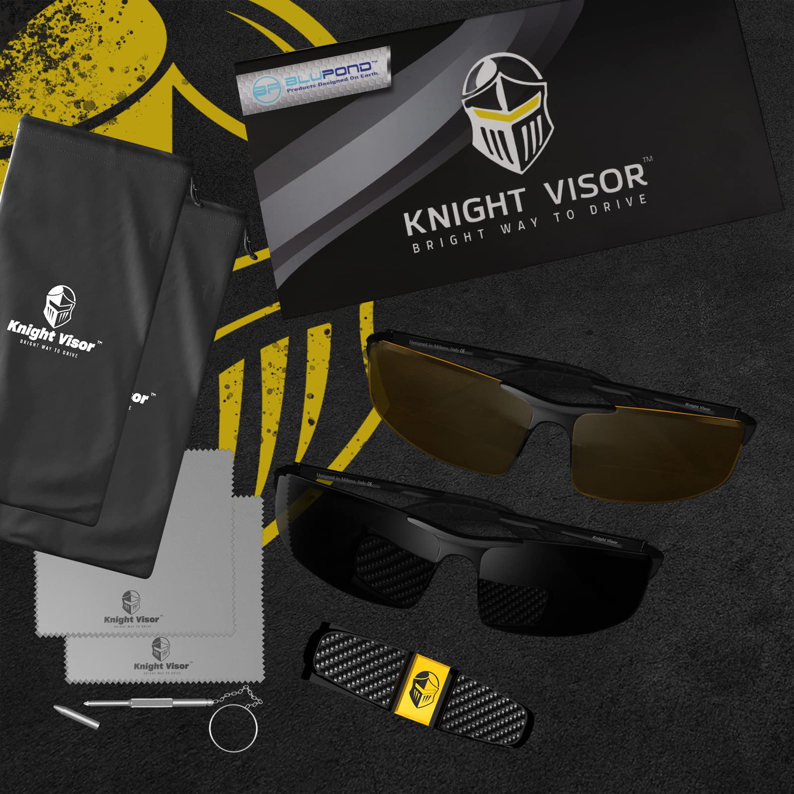 BLUPOND Set of 2 HD Day and Night Driving Glasses - Polarized Sunglasses and Yellow Night Vision Glasses With Car Clip Holder 1 Yellow Lens + 1 Black Lens - Image 2