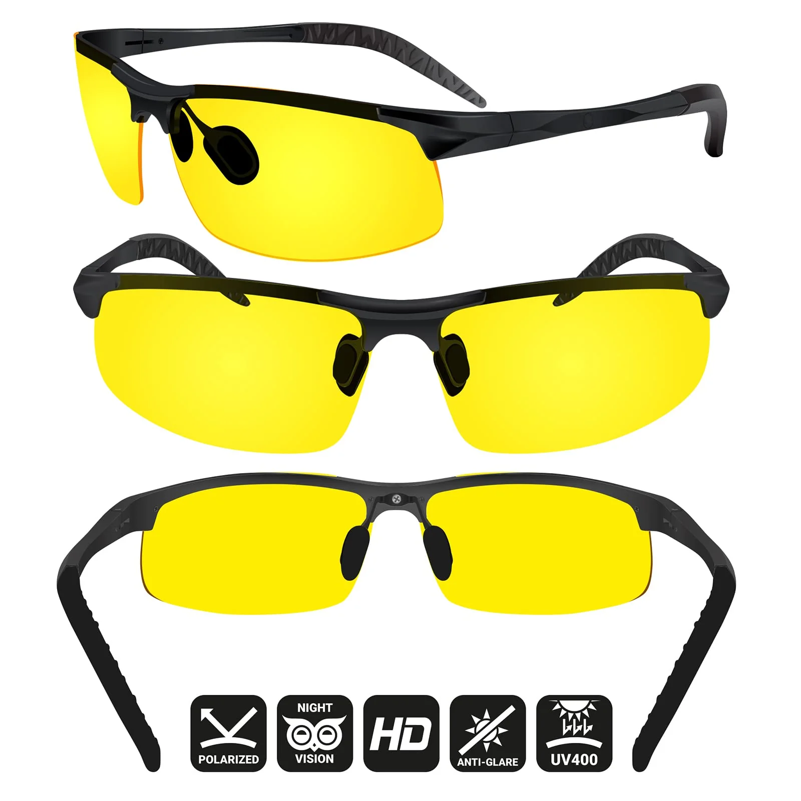BLUPOND Set of 2 HD Day and Night Driving Glasses - Polarized Sunglasses and Yellow Night Vision Glasses With Car Clip Holder 1 Yellow Lens + 1 Black Lens - Image 4