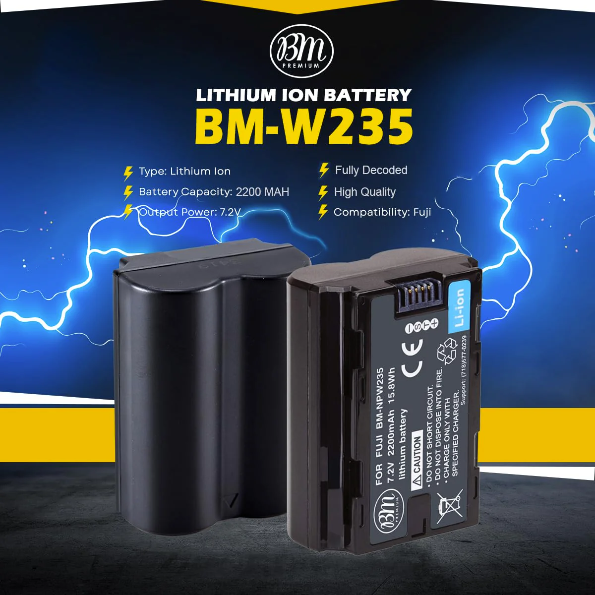 BM Premium 2 Pack of NP-W235 Batteries for Fujifilm X-S20, X-T4, X-T5, X-H2S, GFX 50S II, GFX 100RF, GFX 100S, GFX 100S II, GFX100 II Cameras, VG-XT4 Vertical Battery Grip - Image 2