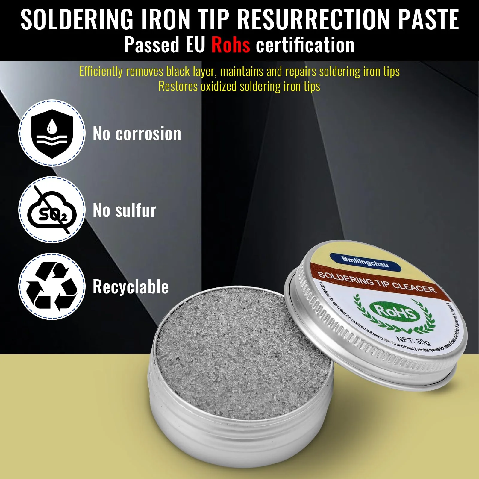 Bmliingchau Soldering Tip Cleaner, 30 g Soldering Tip Reactivator, Lead-Free, Soldering Tips Reactivator, Soldering Tip Cleaner Tip Tinner Cleaner for Reactivating Oxidised Soldering Tips - Image 3