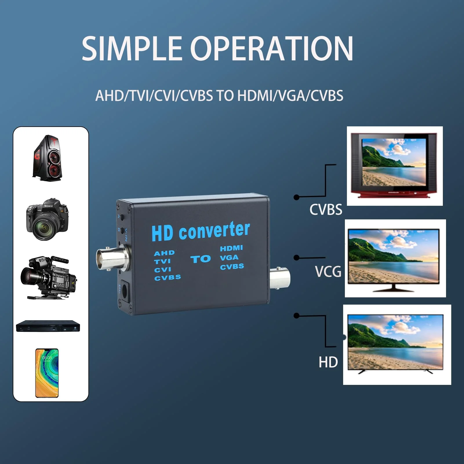 BNC Cable to HDMI Video Signal Convertor,Audio Video Capture Converte,4 in 1 HD Convertor AHD/TVI/CVI/CVBS Signal to HDMI/VGA/CVBS 1080p for Camera/DVR/CCTV Security System - Image 6