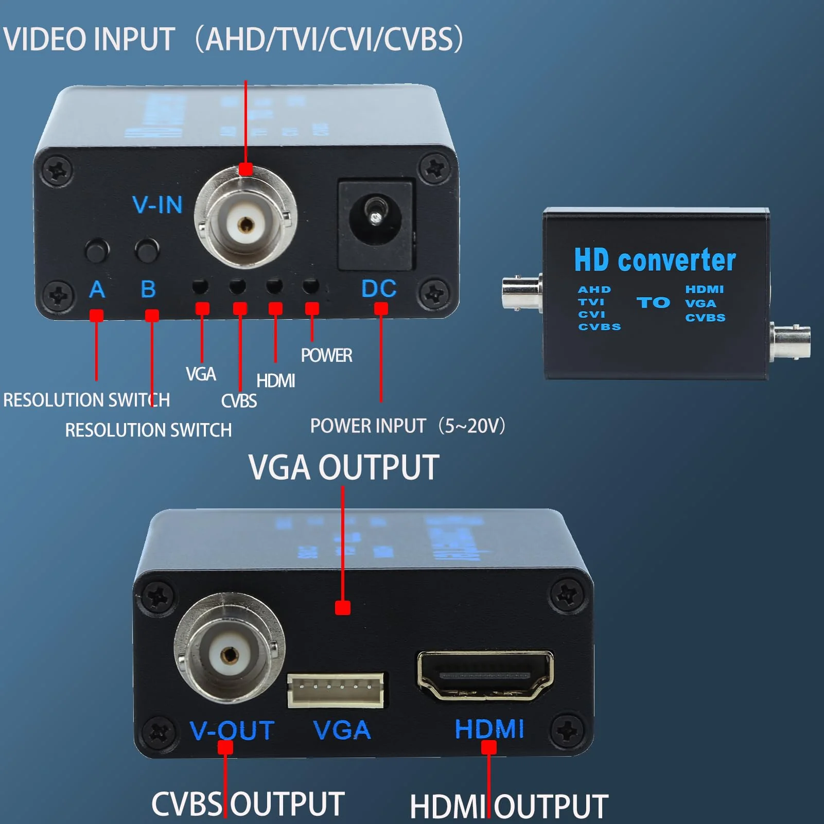 BNC Cable to HDMI Video Signal Convertor,Audio Video Capture Converte,4 in 1 HD Convertor AHD/TVI/CVI/CVBS Signal to HDMI/VGA/CVBS 1080p for Camera/DVR/CCTV Security System - Image 7