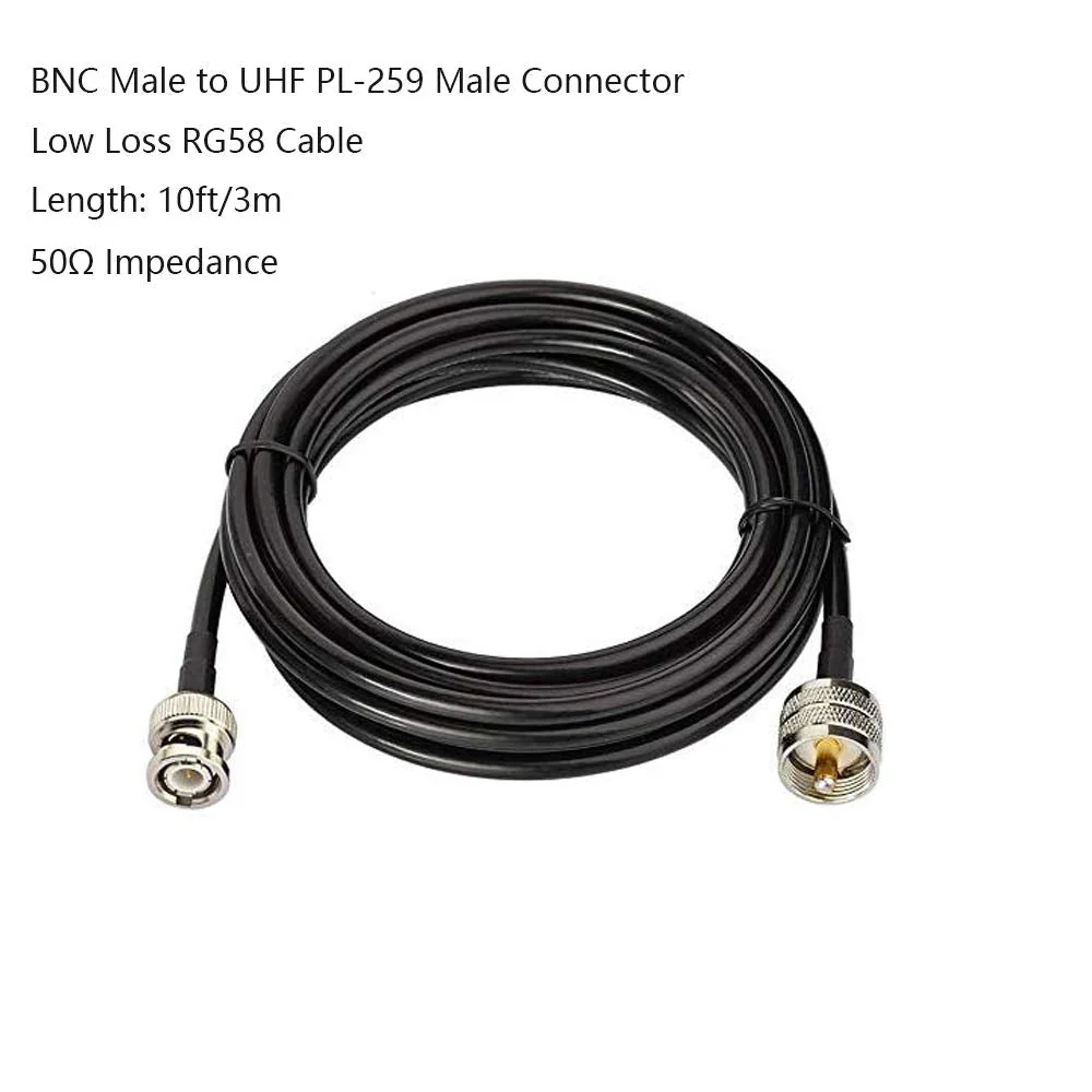 BNC Male to UHF PL-259 Male RG58 Cable 10ft/3m for CB Ham Two Way Radio Antenna Amateur Radio Transceiver FM Transmitter Radio Scanner Arrester Linear Amplifier Antenna Analyzer SWR Meter-2PACK - Image 3
