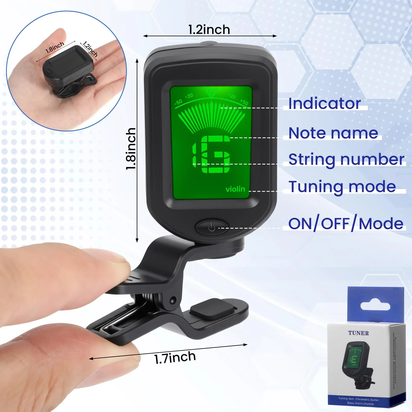 Boao 10 Pcs Guitar Tuner, Clip on Tuner with Chromatic Modes, Digital Electronic Clear LCD Display, 360 Degree Rotation for Acoustic/electric Guitar, Ukulele, Bass, Violin, Banjo, Mandolin - Image 2
