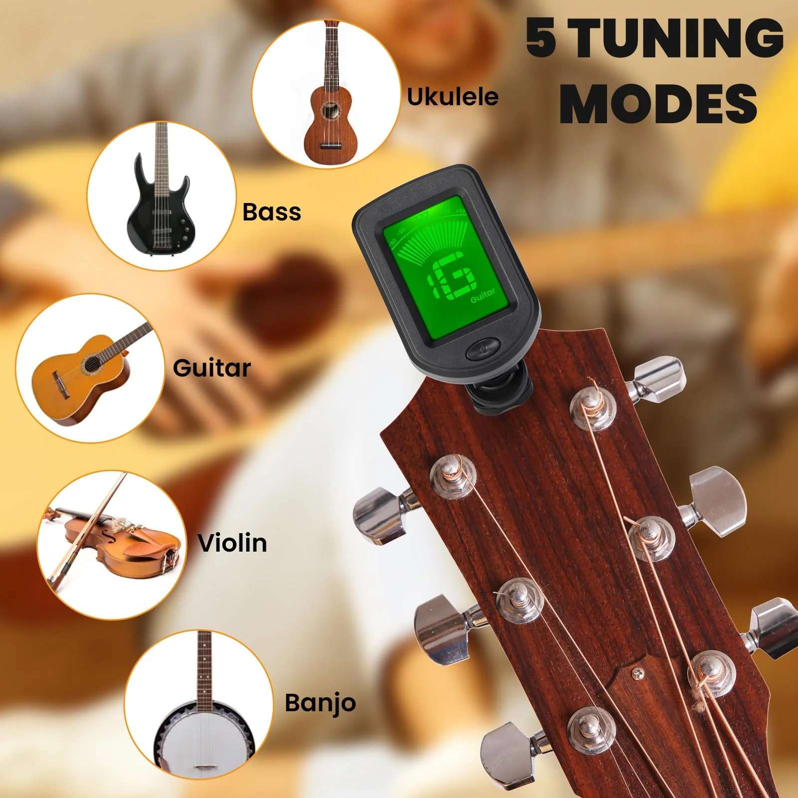 Boao 10 Pcs Guitar Tuner, Clip on Tuner with Chromatic Modes, Digital Electronic Clear LCD Display, 360 Degree Rotation for Acoustic/electric Guitar, Ukulele, Bass, Violin, Banjo, Mandolin - Image 3