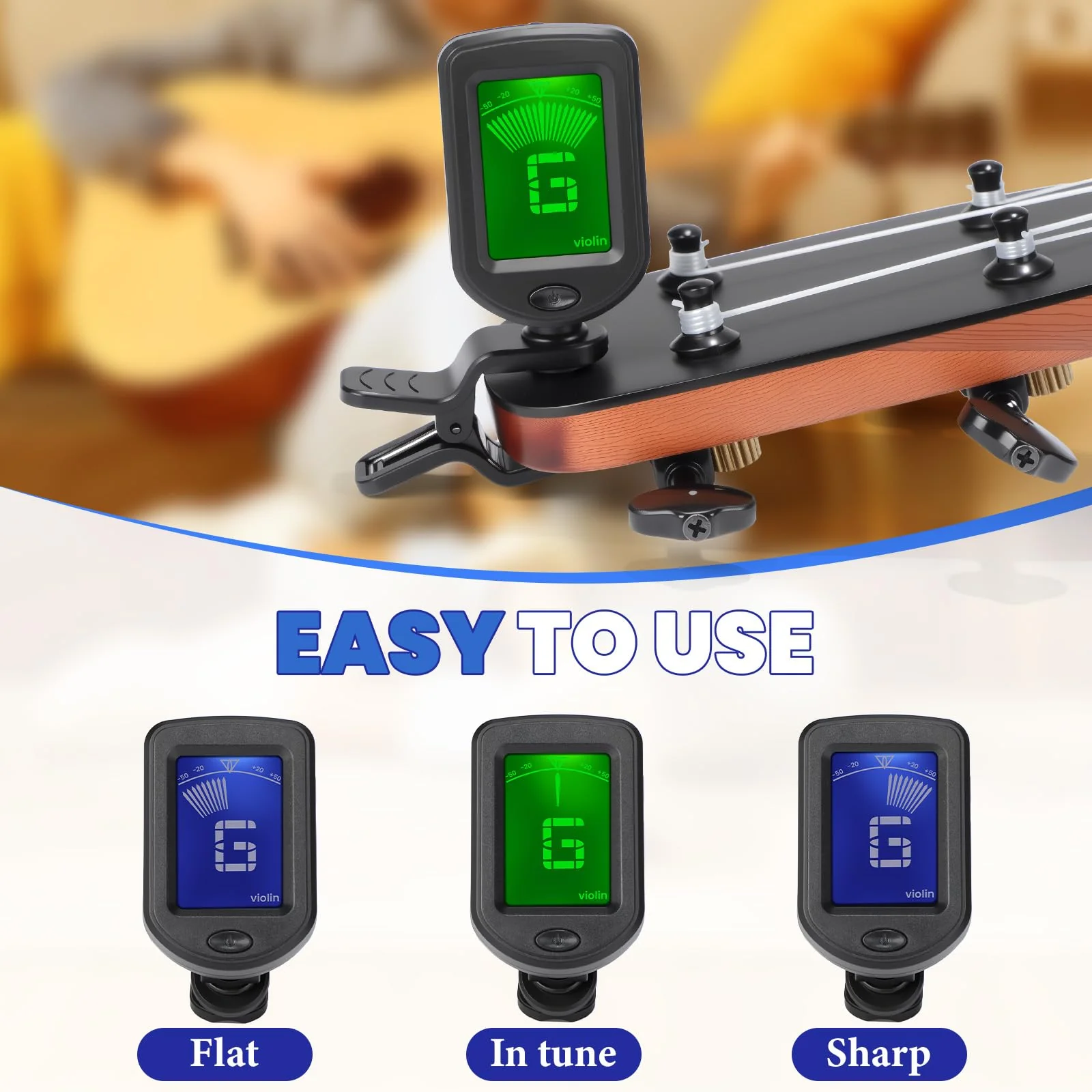 Boao 10 Pcs Guitar Tuner, Clip on Tuner with Chromatic Modes, Digital Electronic Clear LCD Display, 360 Degree Rotation for Acoustic/electric Guitar, Ukulele, Bass, Violin, Banjo, Mandolin - Image 4