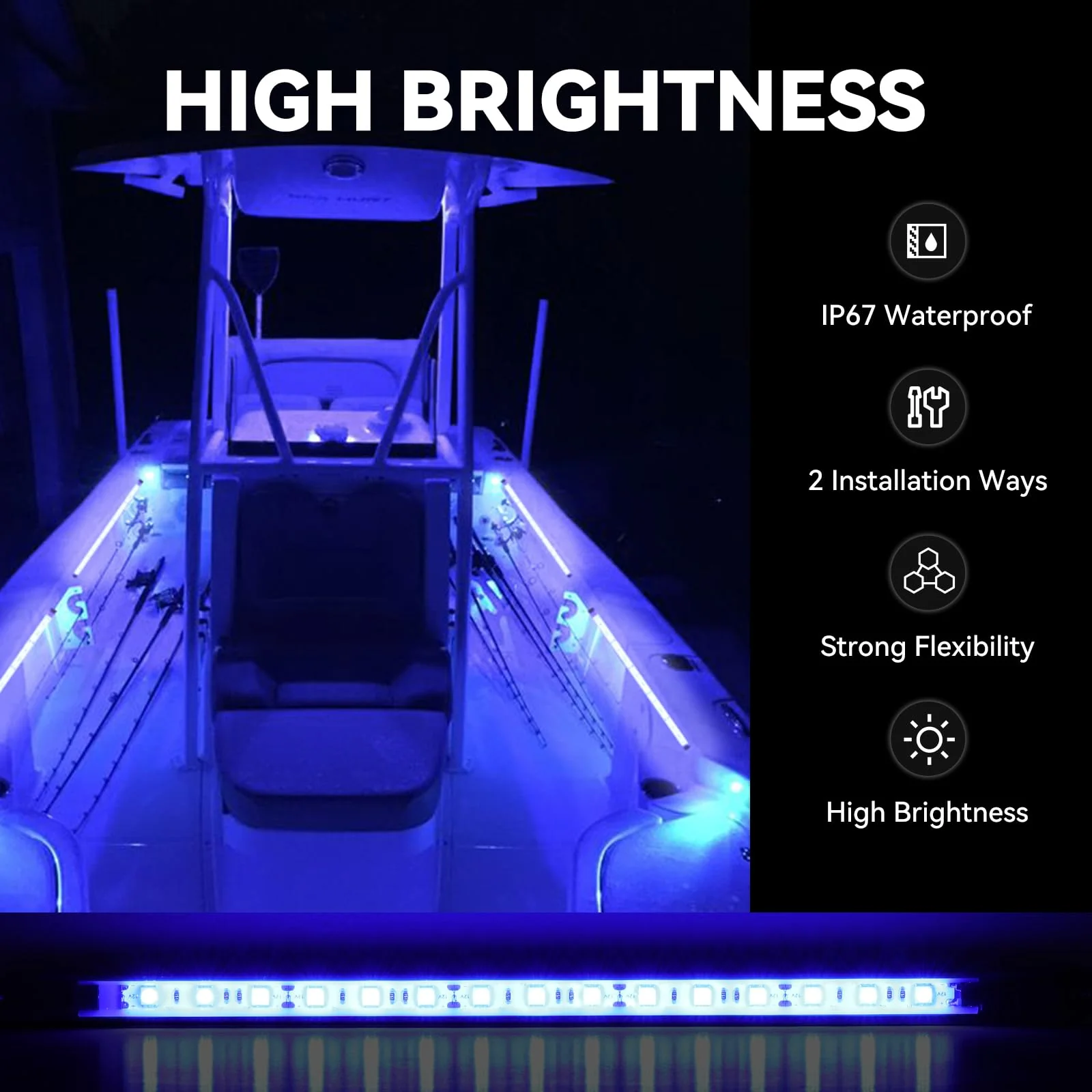 Boat Interior Lights Blue,Waterproof Led Boat Lighting, Marine Led Strip Lights, Super Bright Marine Lighting for Night Fishing Courtesy Lights for Pontoon Kayak Yacht Sailboat (Blue 4PCS) - Image 2