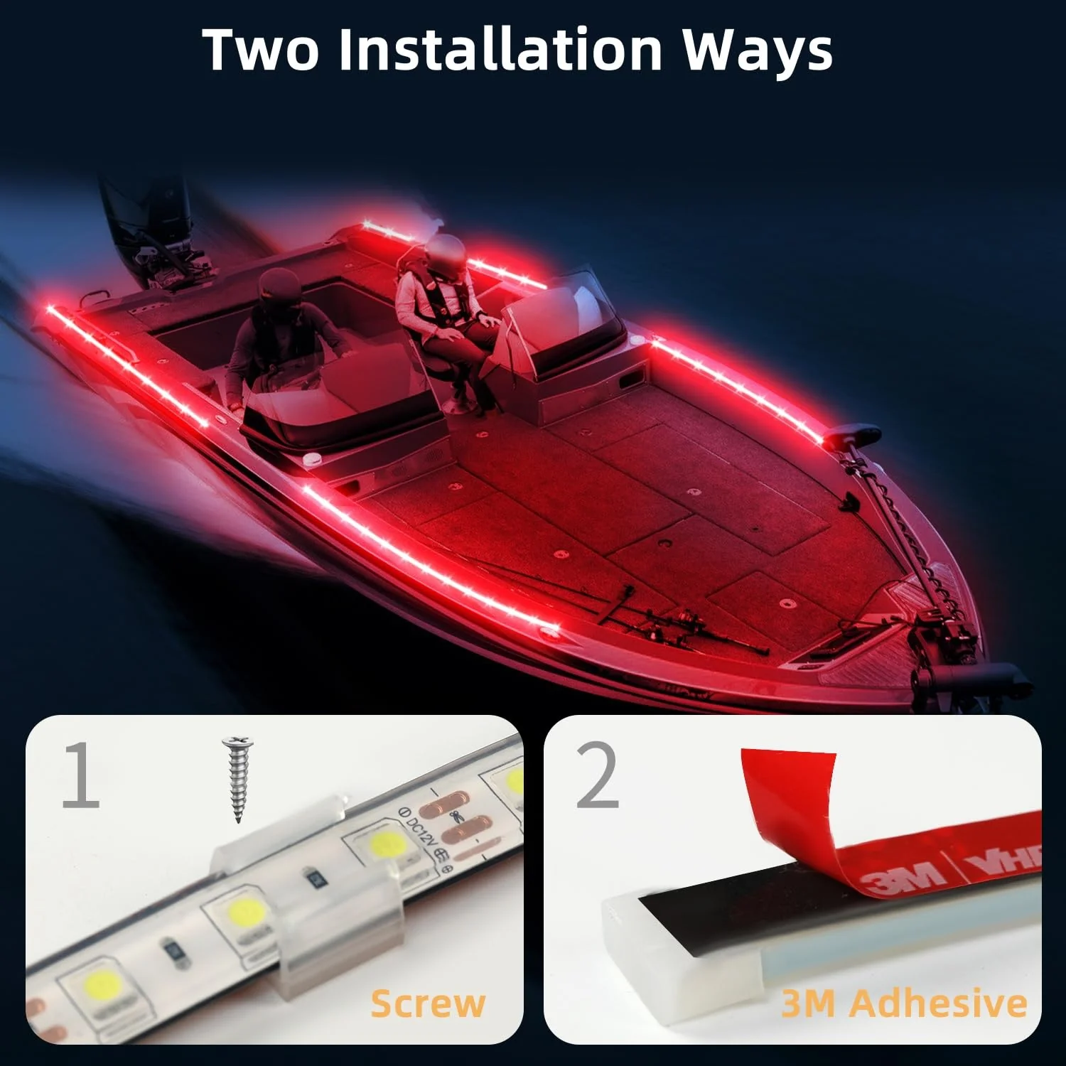 Boat Marine Submersible Led Strip Lights, 4 Pcs 20 Inches 12V Super Bright Boat Interior Lights, IP68 Waterproof Marine Led Strip Lights Night Fishing Lights for Boats, Kayak (Red) Red/20'' - Image 2