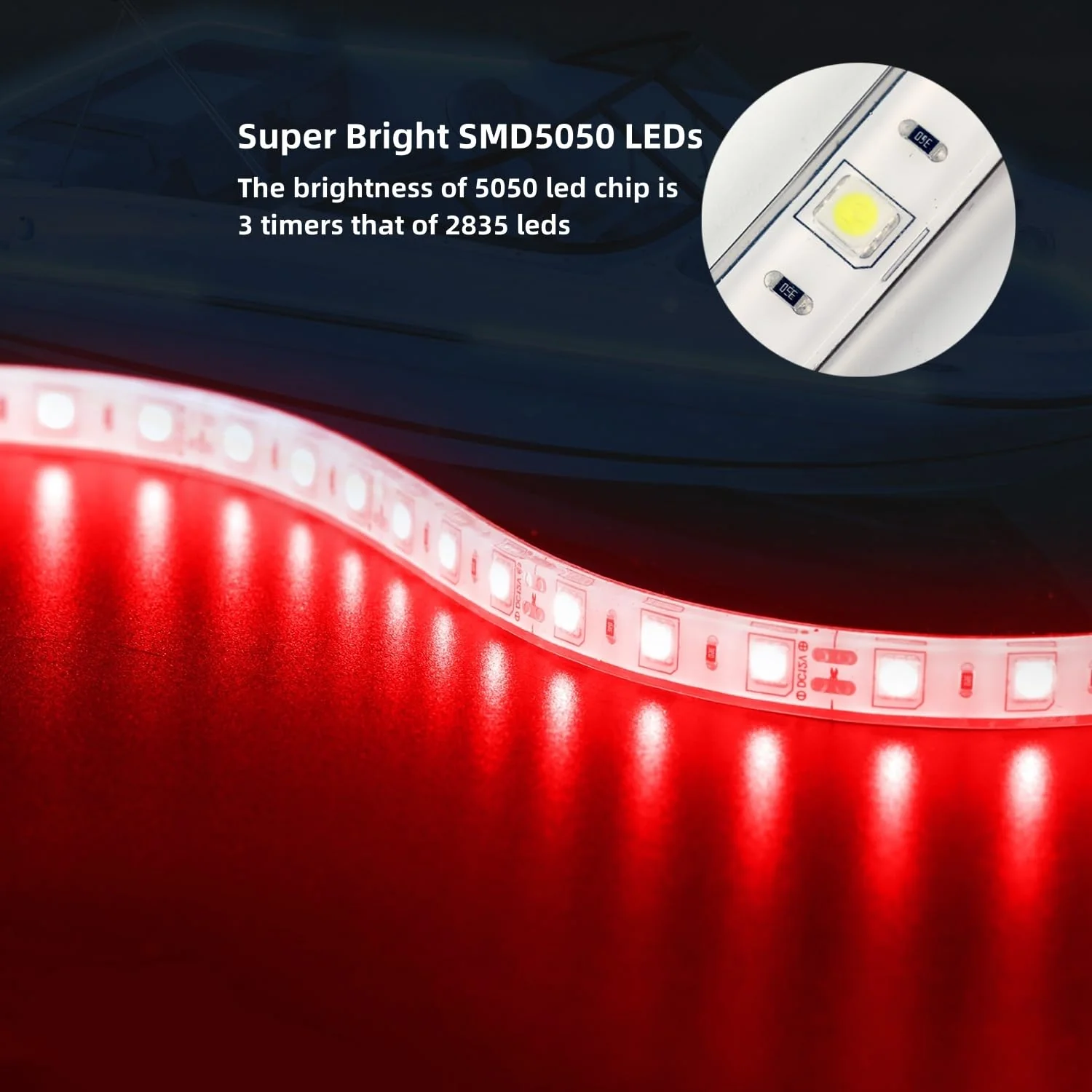 Boat Marine Submersible Led Strip Lights, 4 Pcs 20 Inches 12V Super Bright Boat Interior Lights, IP68 Waterproof Marine Led Strip Lights Night Fishing Lights for Boats, Kayak (Red) Red/20'' - Image 5