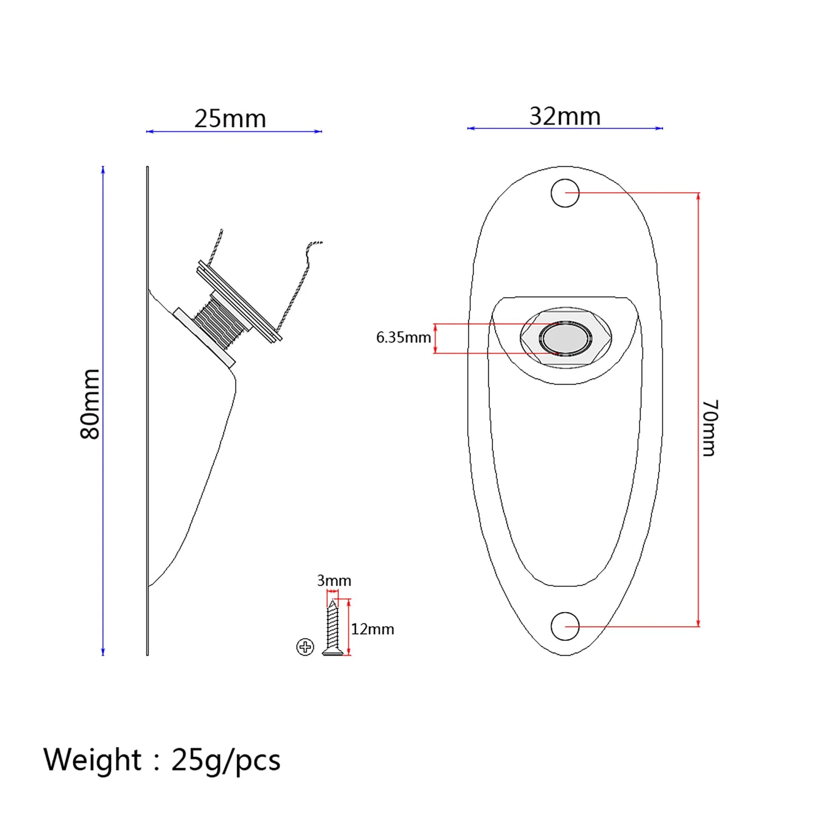 Boat style 1/4 inch Guitar Input Jack Socket Plate Output Loaded parts Guitar Strat jack for Fender Stratocaster Strat St Mono for Electric Guitar Replacement Parts (Chrome) Chrome - Image 6