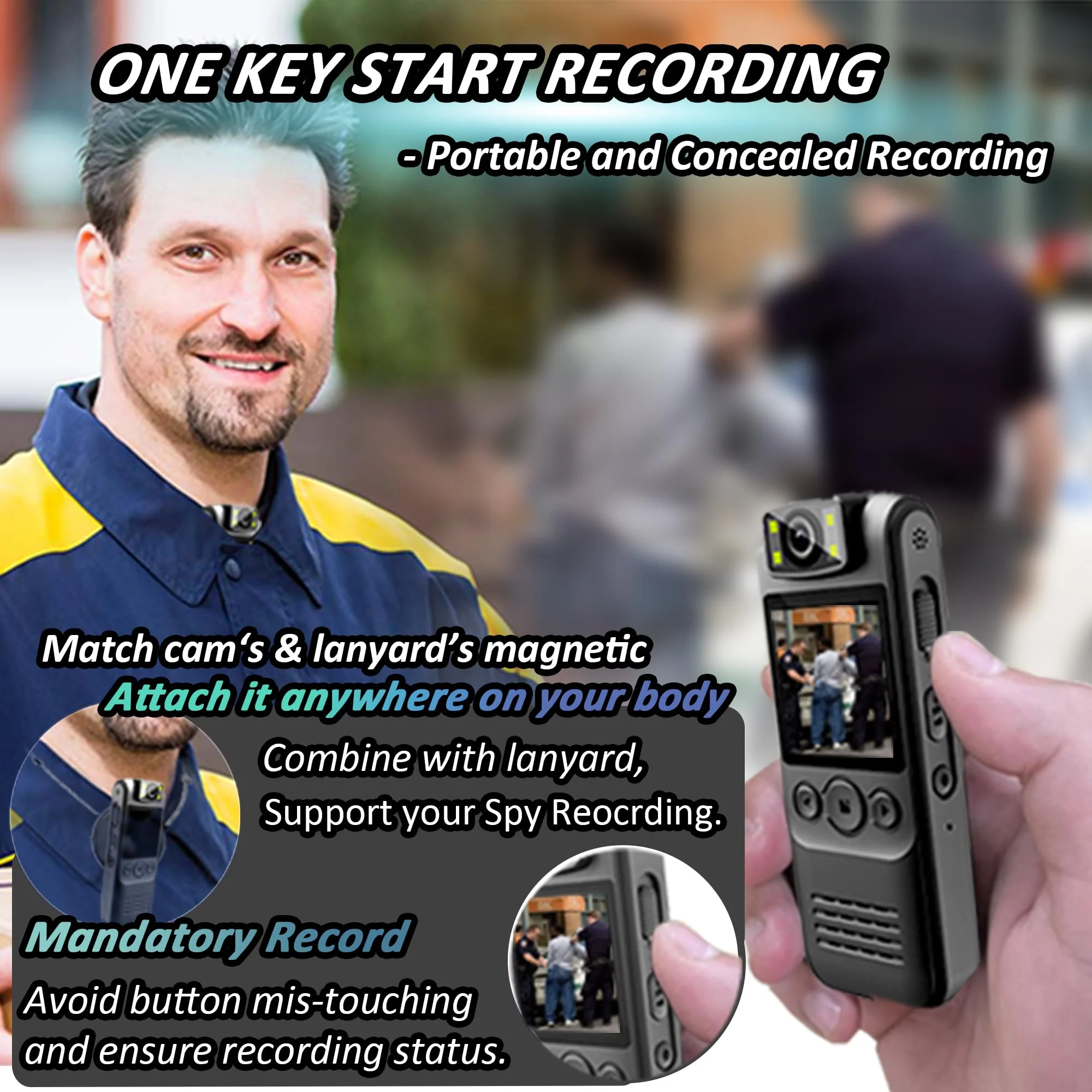 Body Camera with Audio & Video Recording- 64GB 1080P HD Police Cop Cam for Outdoor Law Enforcement Guard Travel Cameras- With Magnetic Clip Flashlight 6HR Battery Recorder (Grey With Lanyard) Grey 64G - Image 5