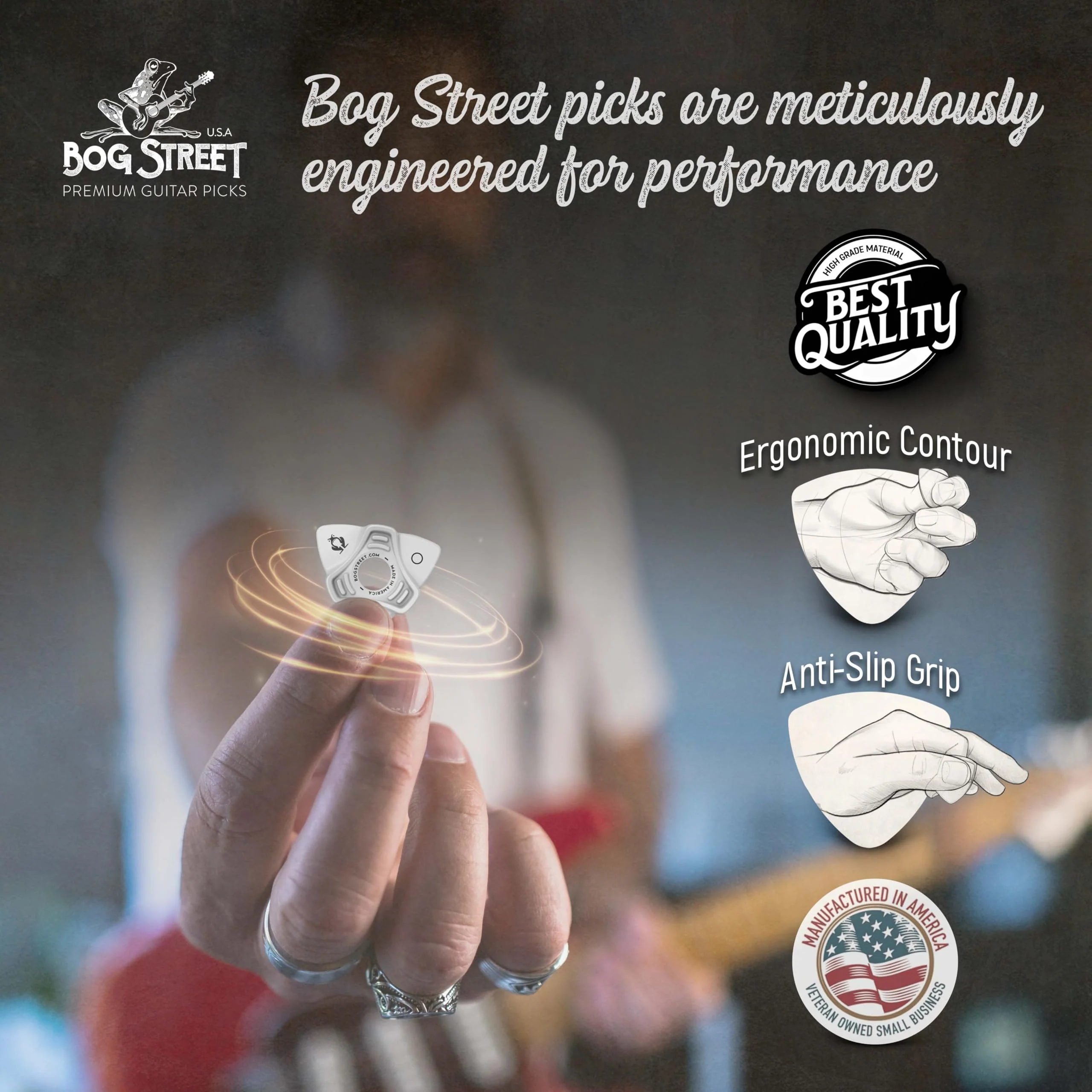 Bog Street Lead & Rhythm (Leap Series) Non-Slip Guitar Picks Made in USA Pack of 6 Plectrum for Guitar for Beginners & Hand Impairments - Image 4