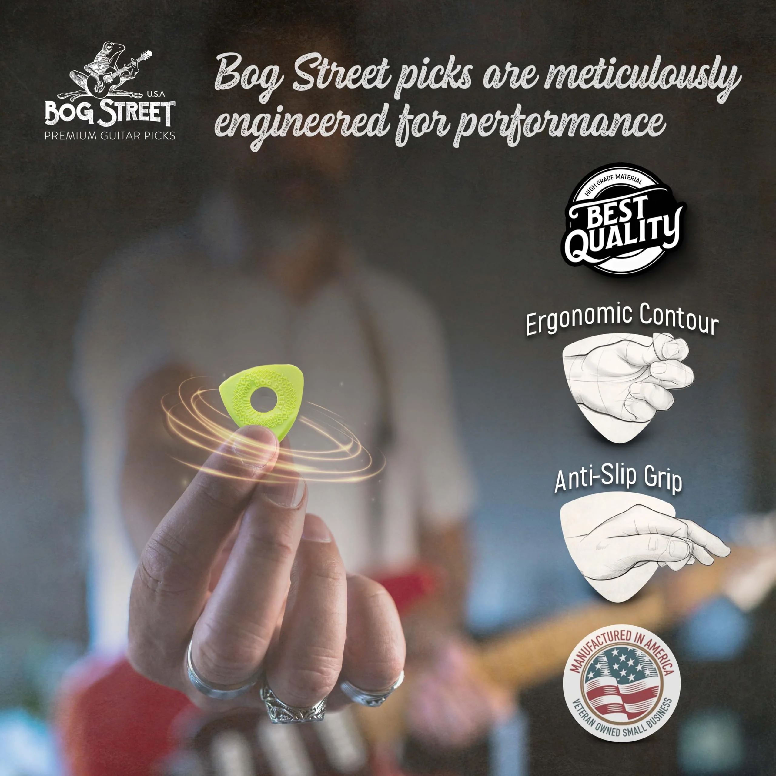 Bog Street Textured AXE Series Ergonomic Guitar Picks Thin Guitar Pick Pack of 6 with CUT, BLADE & BATTLE AXE Picks for Guitar - Made in USA Non Slip Guitar Picks Thick and Thin Pack - Image 2