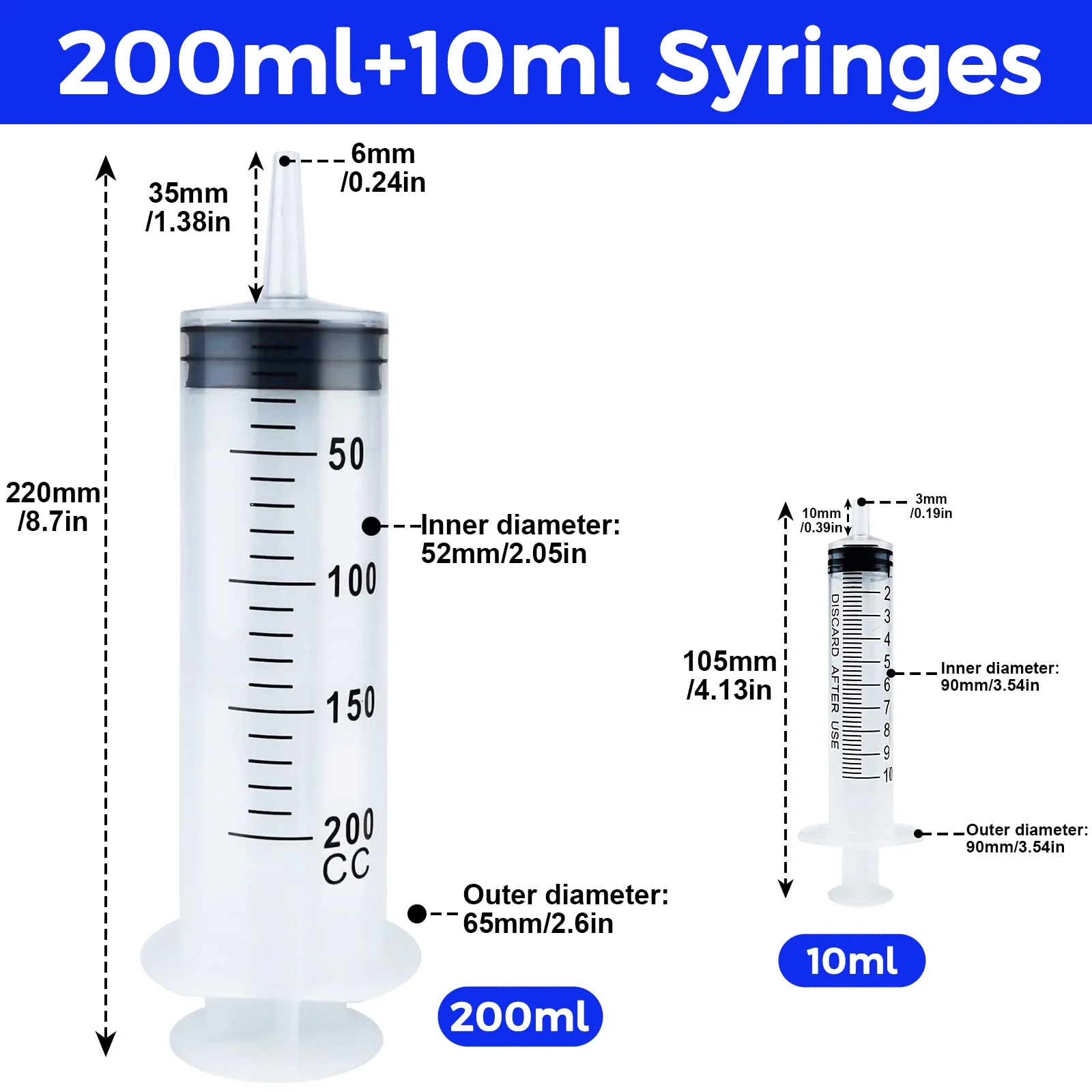 Bohoray Large Syringe 200 ml + 10 ml, Reusable Liquid Syringe with Catheter, Plastic Syringe Dosing Syringe with Cleaning Brush for Scientific Laboratories, Garden Watering, Industry 200ml 1 - Image 2