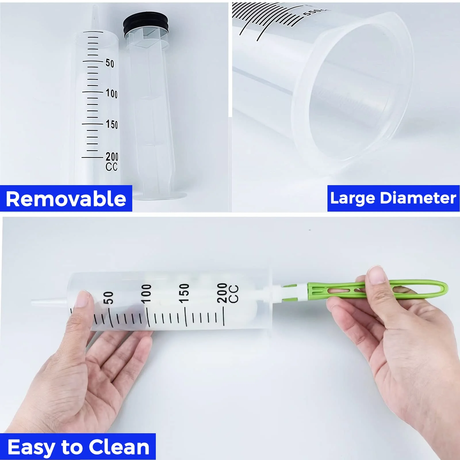 Bohoray Large Syringe 200 ml + 10 ml, Reusable Liquid Syringe with Catheter, Plastic Syringe Dosing Syringe with Cleaning Brush for Scientific Laboratories, Garden Watering, Industry 200ml 1 - Image 5