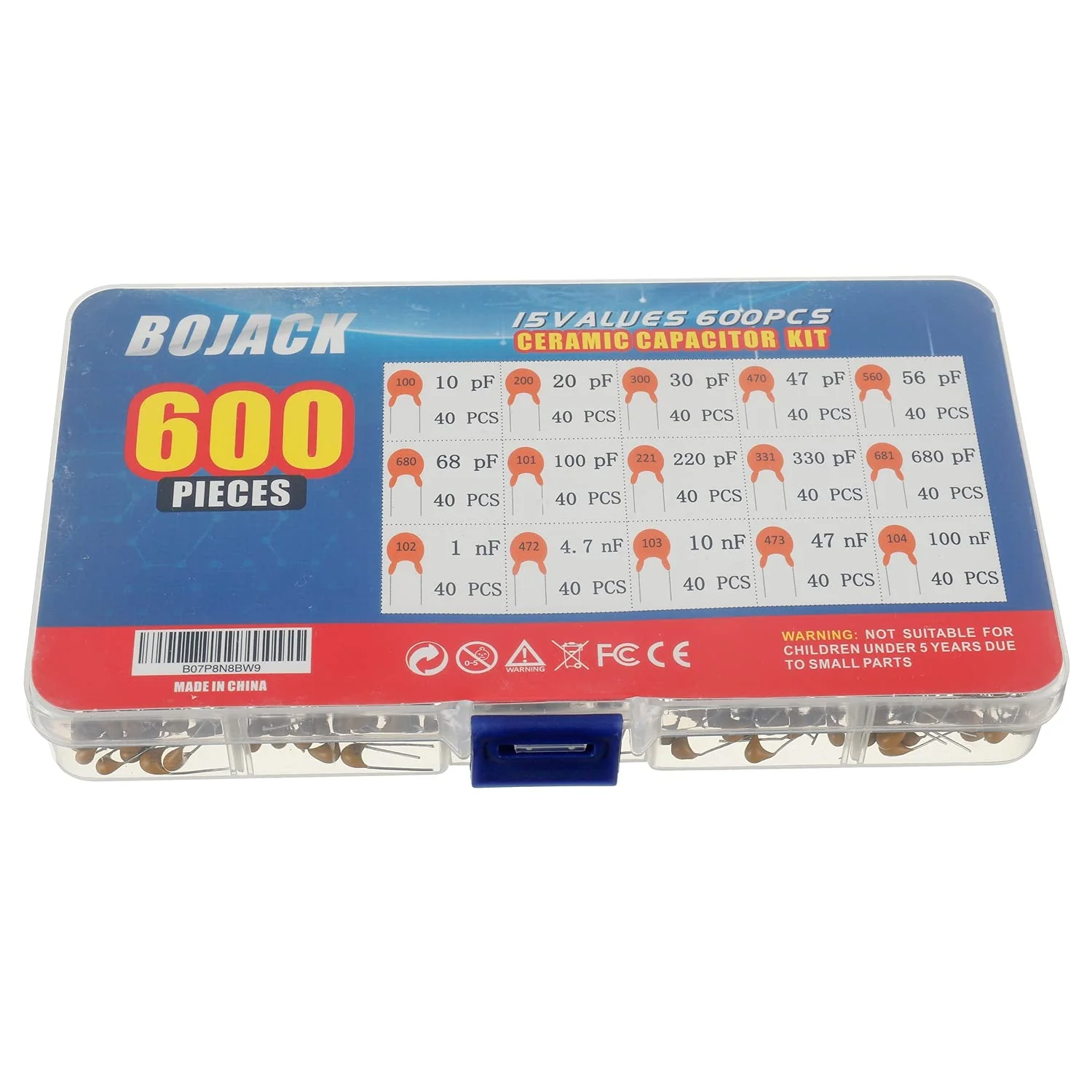 BOJACK 600-Piece 15 Value Ceramic Capacitor Kit (10 pF, 20 pF, 30 pF, 47 pF, 56 pF, 68 pF, 100 pF, 220 pF, 330 pF, 680 pF, 1 nF, 4.7 nF, 10 nF, 47 nF, 100 nF) - Image 3
