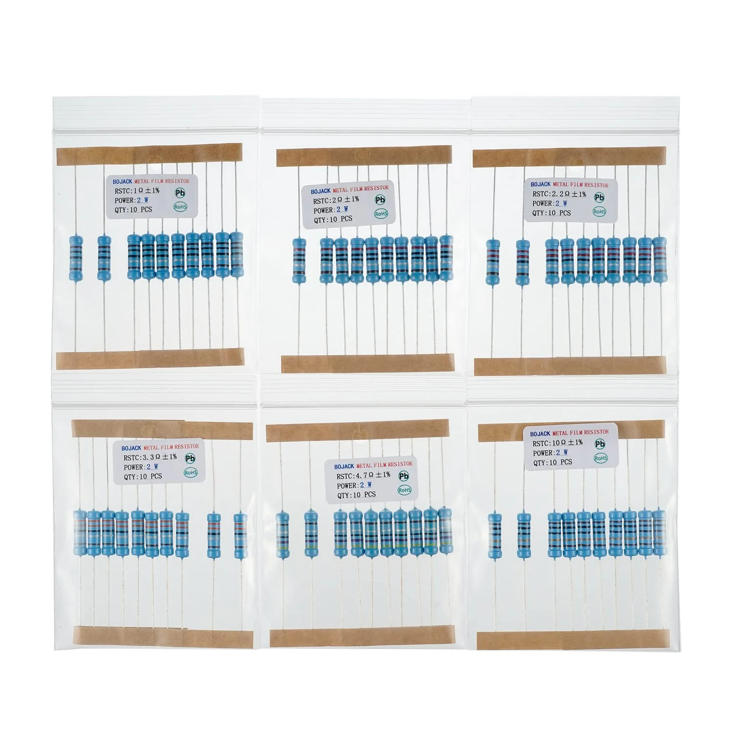BOJACK Resistors Assortment Kit 1 Ohm - 1M Ohm 2W Metal Film Resistor Kit (30 Values 300 Pieces) 2 W - Image 3
