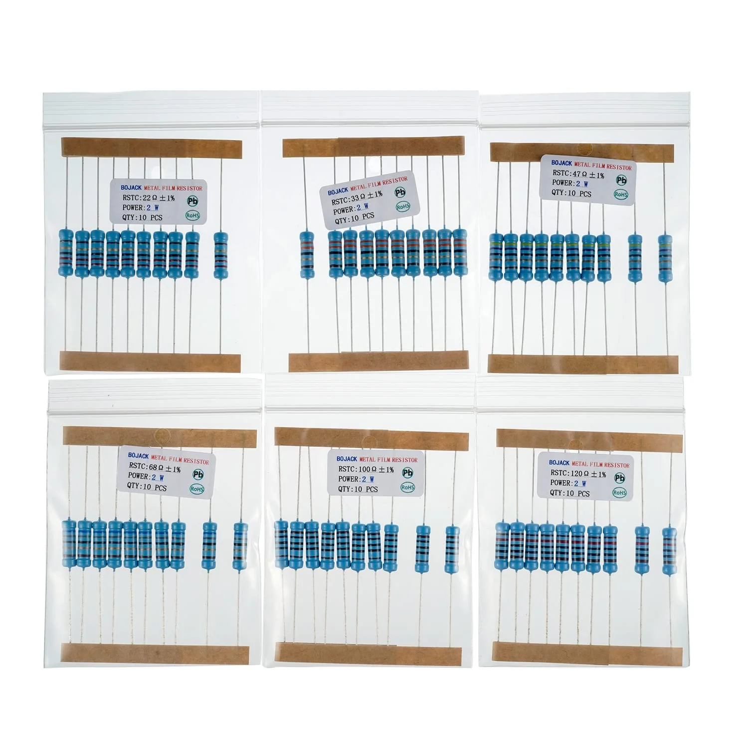 BOJACK Resistors Assortment Kit 1 Ohm - 1M Ohm 2W Metal Film Resistor Kit (30 Values 300 Pieces) 2 W - Image 4