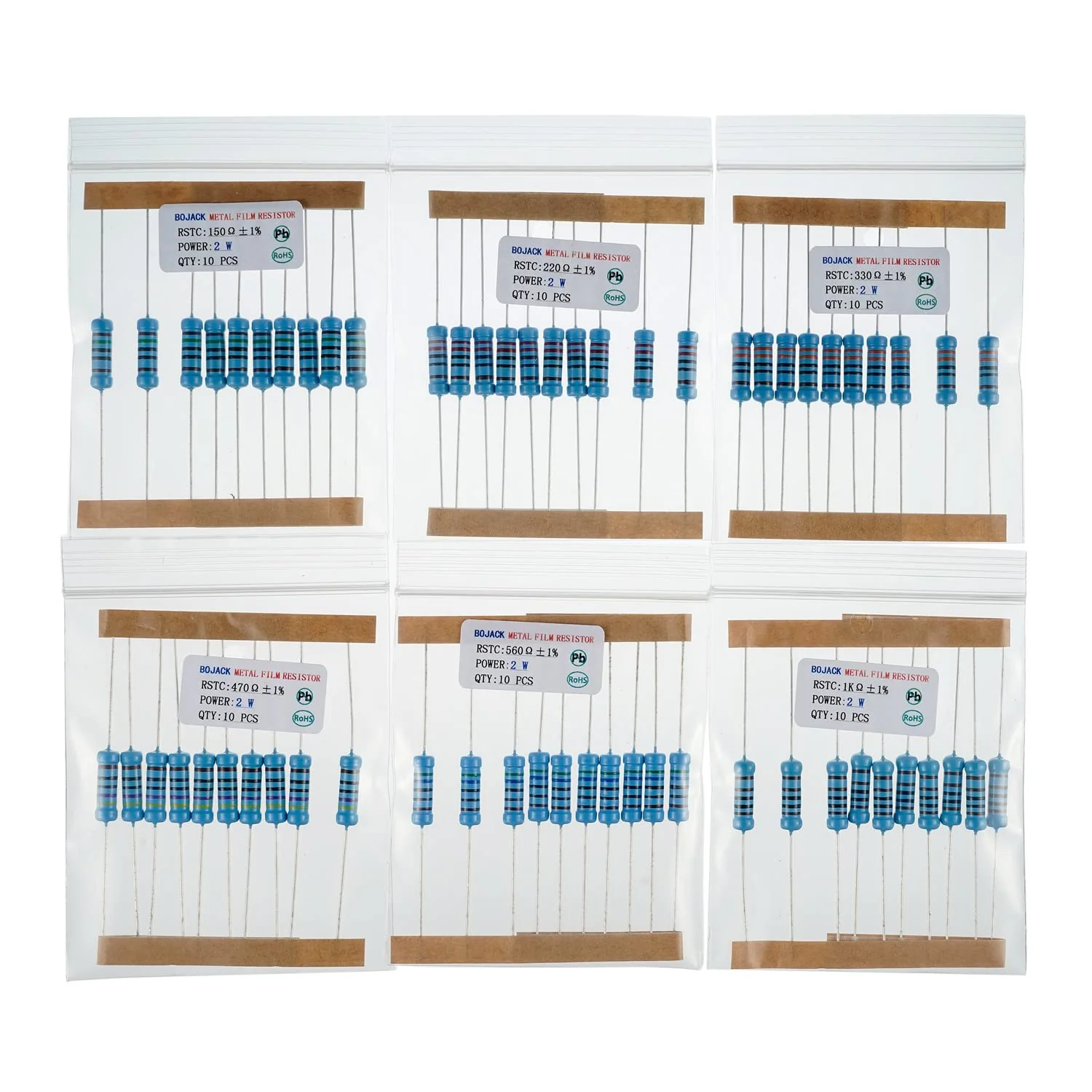 BOJACK Resistors Assortment Kit 1 Ohm - 1M Ohm 2W Metal Film Resistor Kit (30 Values 300 Pieces) 2 W - Image 5
