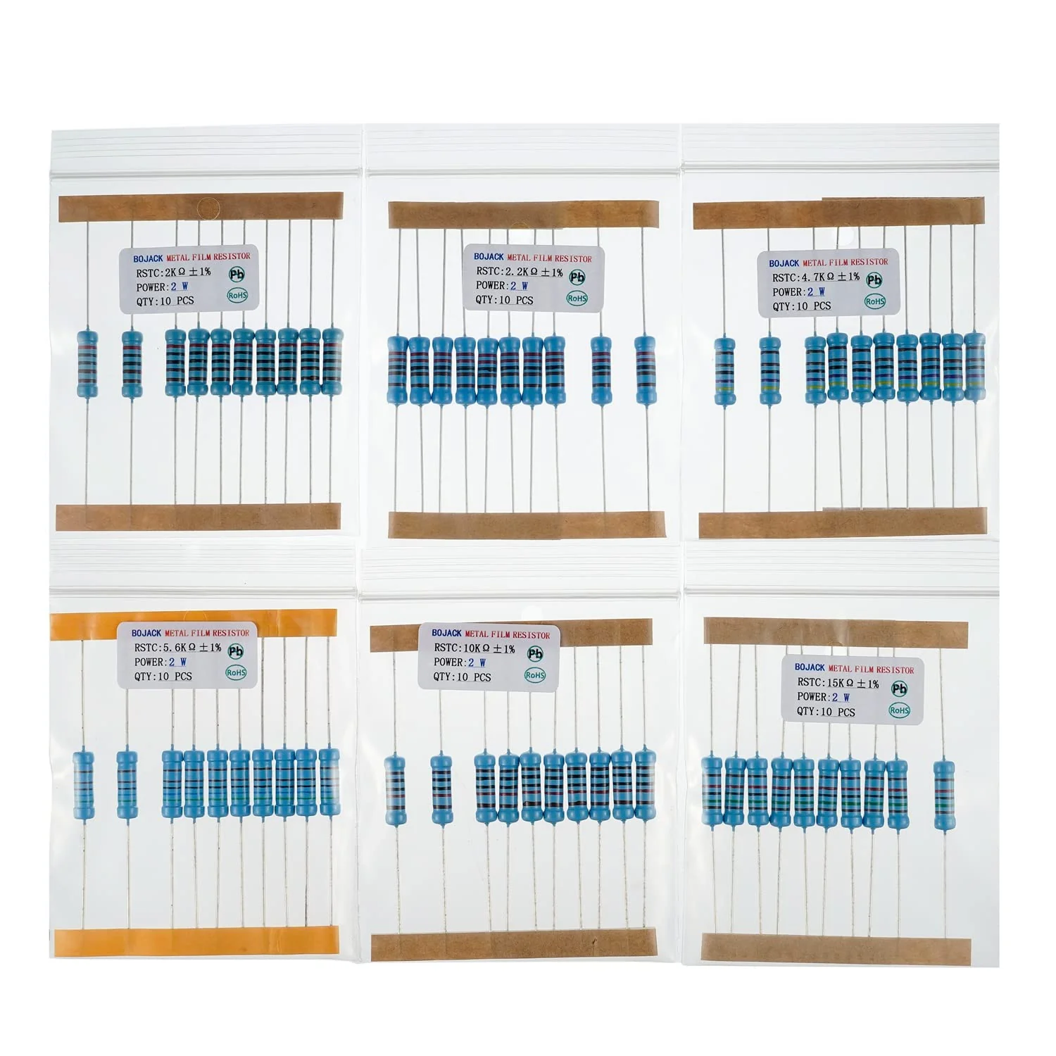 BOJACK Resistors Assortment Kit 1 Ohm - 1M Ohm 2W Metal Film Resistor Kit (30 Values 300 Pieces) 2 W - Image 6