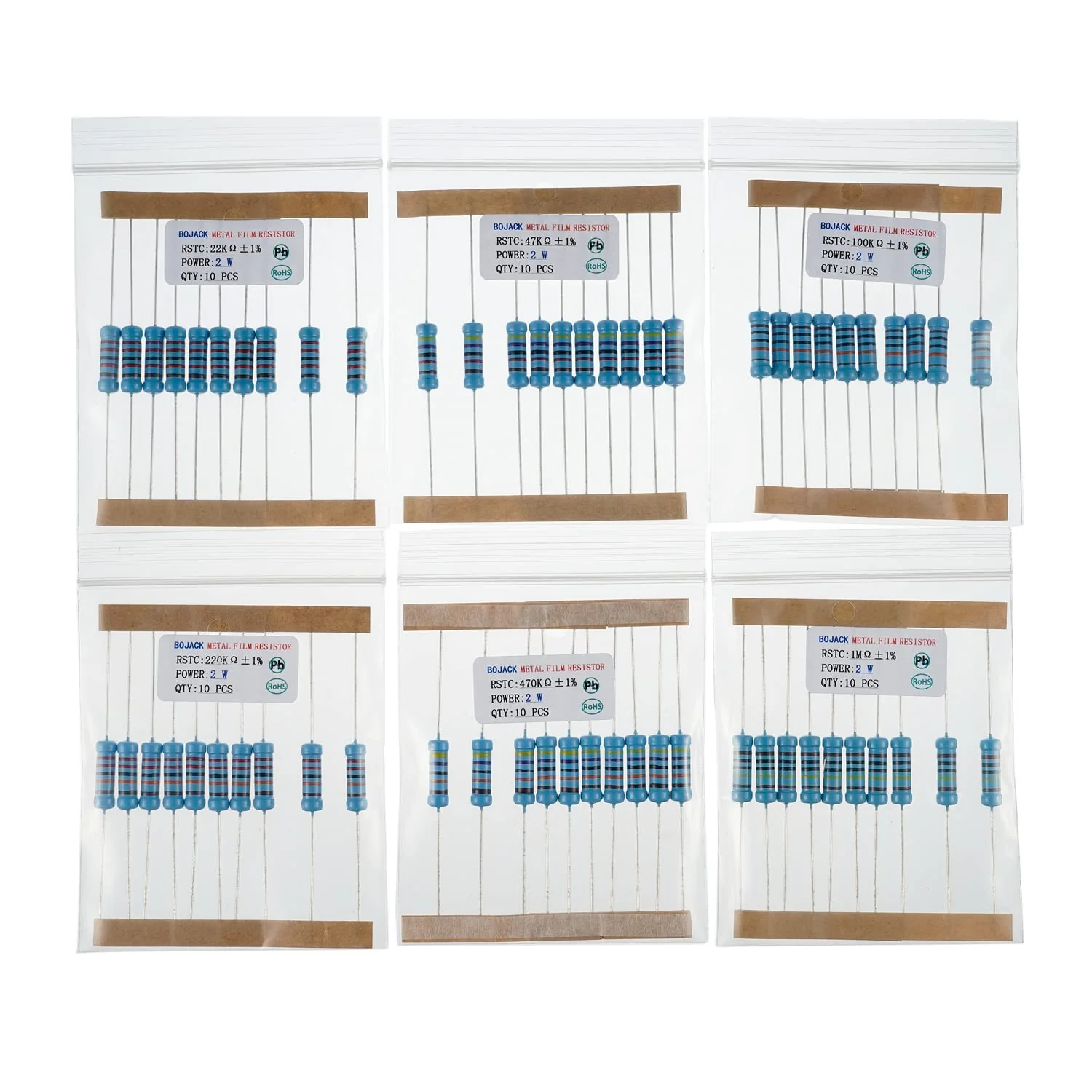 BOJACK Resistors Assortment Kit 1 Ohm - 1M Ohm 2W Metal Film Resistor Kit (30 Values 300 Pieces) 2 W - Image 7
