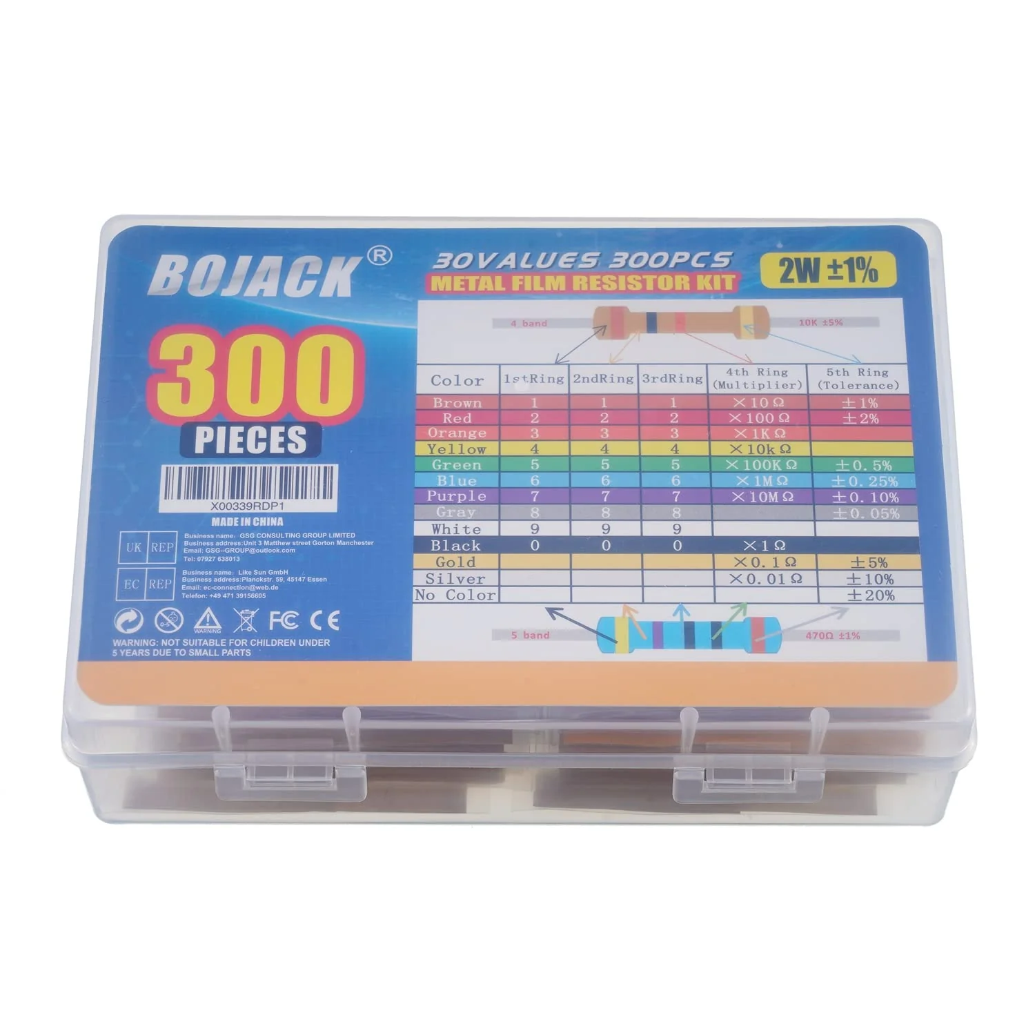 BOJACK Resistors Assortment Kit 1 Ohm - 1M Ohm 2W Metal Film Resistor Kit (30 Values 300 Pieces) 2 W - Image 8