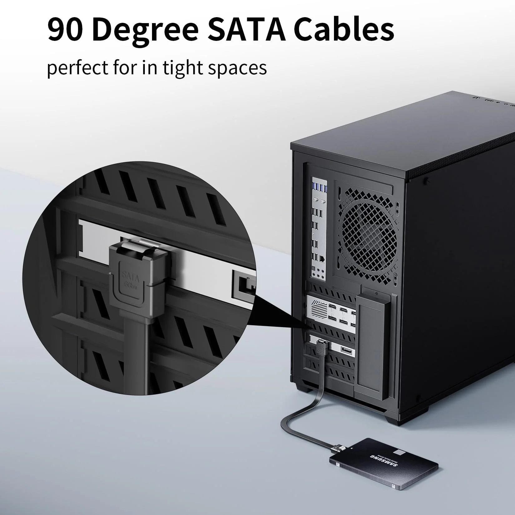 BolAAzuL SATA Cable III Right Angle & Straight, 2-Pack SATA Data Cables 90 Degree + SATA 3 Cable Straight to Straight, 6Gbps Tangle-Free SATA Cable 7pin Black with Locking Latch for Hard Drive SSD 1 straight + 1 angled - Image 2