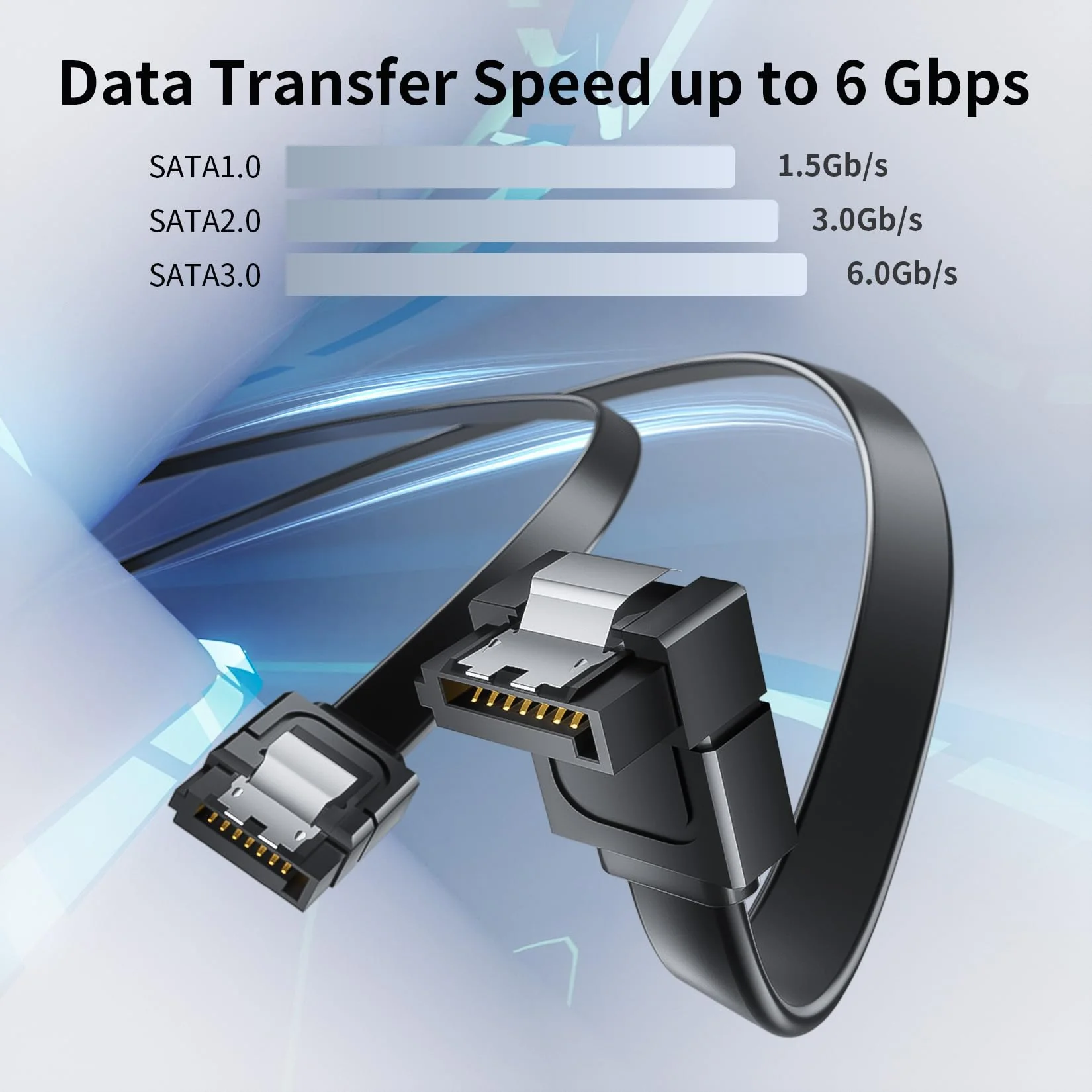 BolAAzuL SATA Cable III Right Angle & Straight, 2-Pack SATA Data Cables 90 Degree + SATA 3 Cable Straight to Straight, 6Gbps Tangle-Free SATA Cable 7pin Black with Locking Latch for Hard Drive SSD 1 straight + 1 angled - Image 4