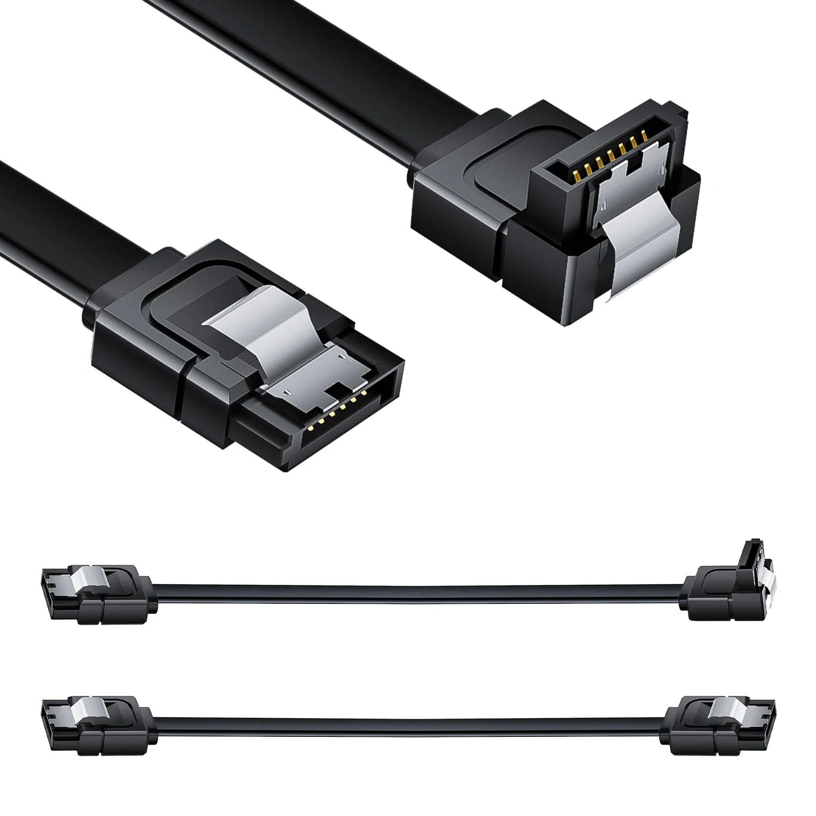 BolAAzuL SATA Cable III Right Angle & Straight, 2-Pack SATA Data Cables 90 Degree + SATA 3 Cable Straight to Straight, 6Gbps Tangle-Free SATA Cable 7pin Black with Locking Latch for Hard Drive SSD 1 straight + 1 angled - Image 7