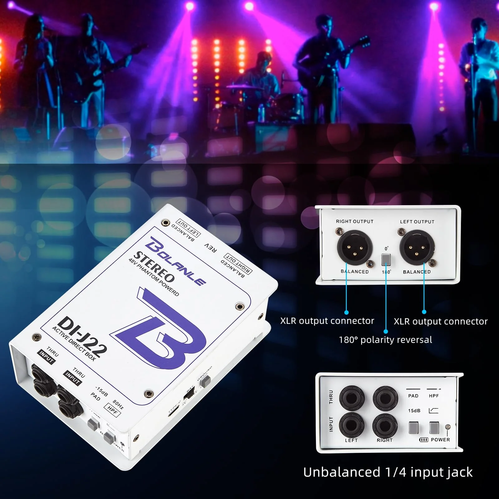 Bolanle J22 Professional Stereo DI Box/Splitter XLR 1/4 inch, Dual Channel Direct Box for Sound System, Subwoofer, Karaoke Speaker, Guitar, Keyboard, Bass - Image 6