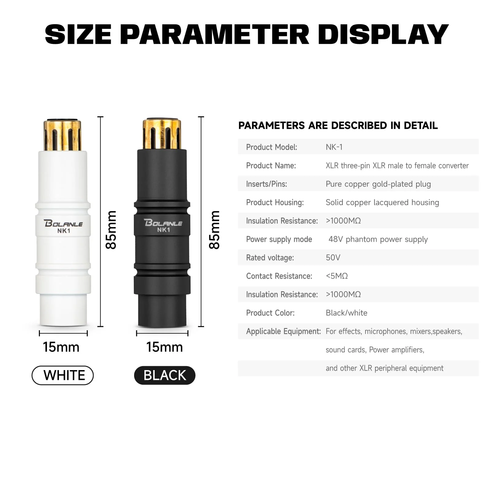 Bolanle Microphone Preamps 28dB Gain XLR Male to Female Adapter with Gold-Plated Connectors, 48V Phantom Power for SM7B/SM58 Mics, Mixer, Sound Card (Black) BLACK - Image 7