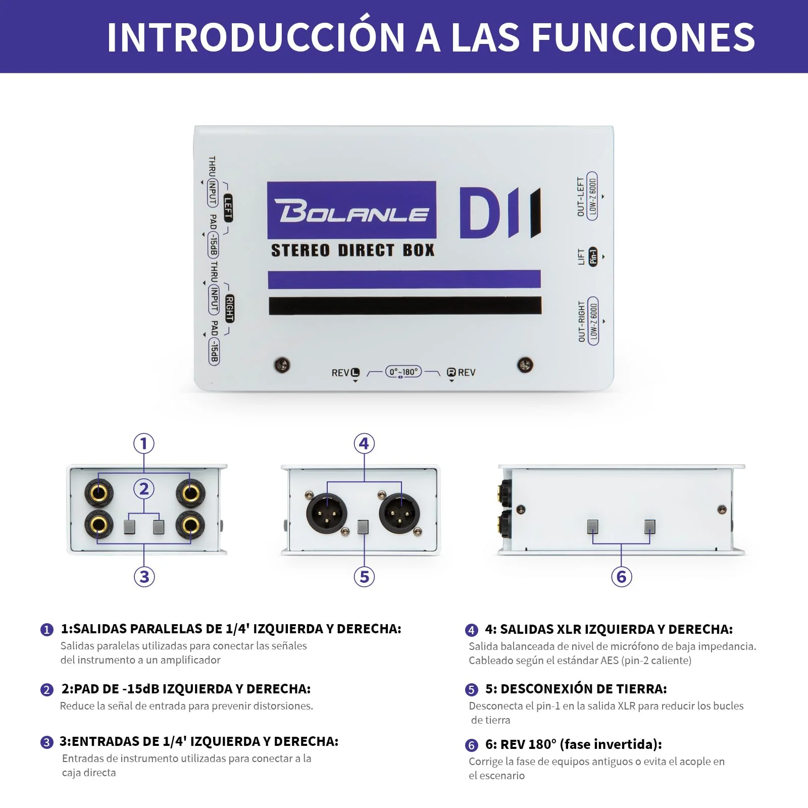 Bolanle Pro DI Passive Direct Box - 2 Channel Instrument Premium Direct Box to Balanced & Unbalanced XLR,Impedance Transformer Connector for Impedance Conversion and Isolation (D2) D2 - Image 3
