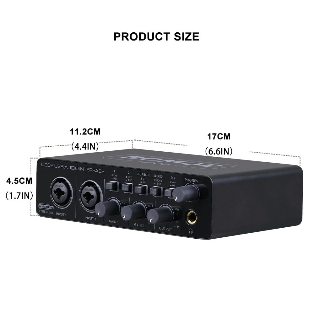 BOMGE U202 USB Audio Interface with Mic Preamplifier XLR/TSR/TS Ports,48V,32-Bit/192kHz Resolution fro computer recording,Streaming,Podcasting - Image 8